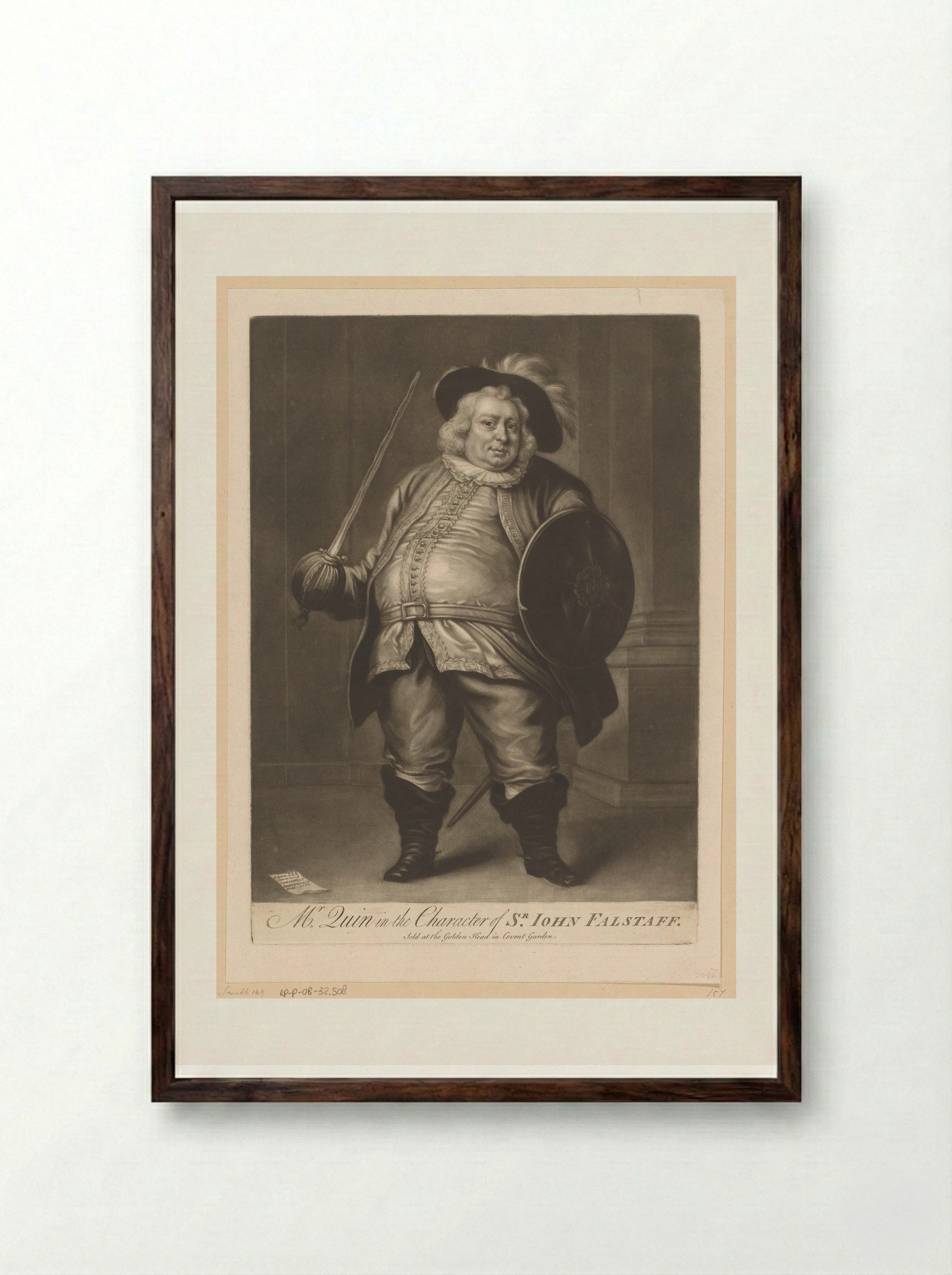 Mr. Quin in the Character of Sir John Falstaff - James McArdell - Framed Print Dark Wood