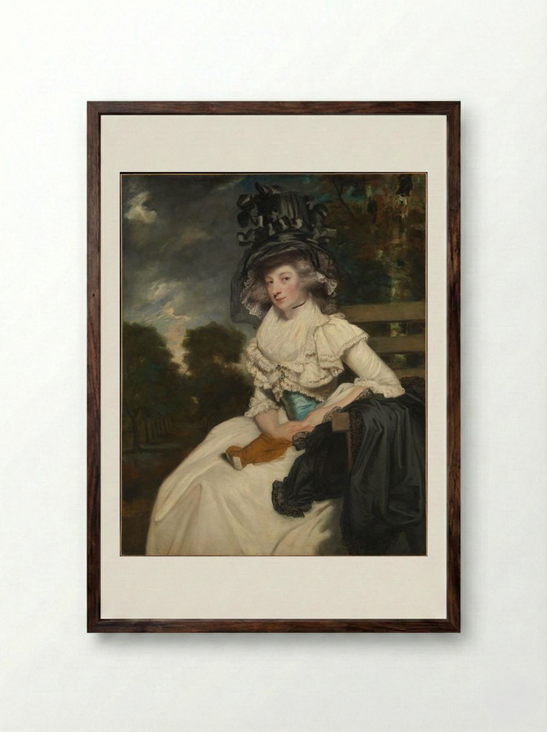 Mrs. Lewis Thomas Watson (Mary Elizabeth Milles) - Sir Joshua Reynolds - Framed Print Dark Wood