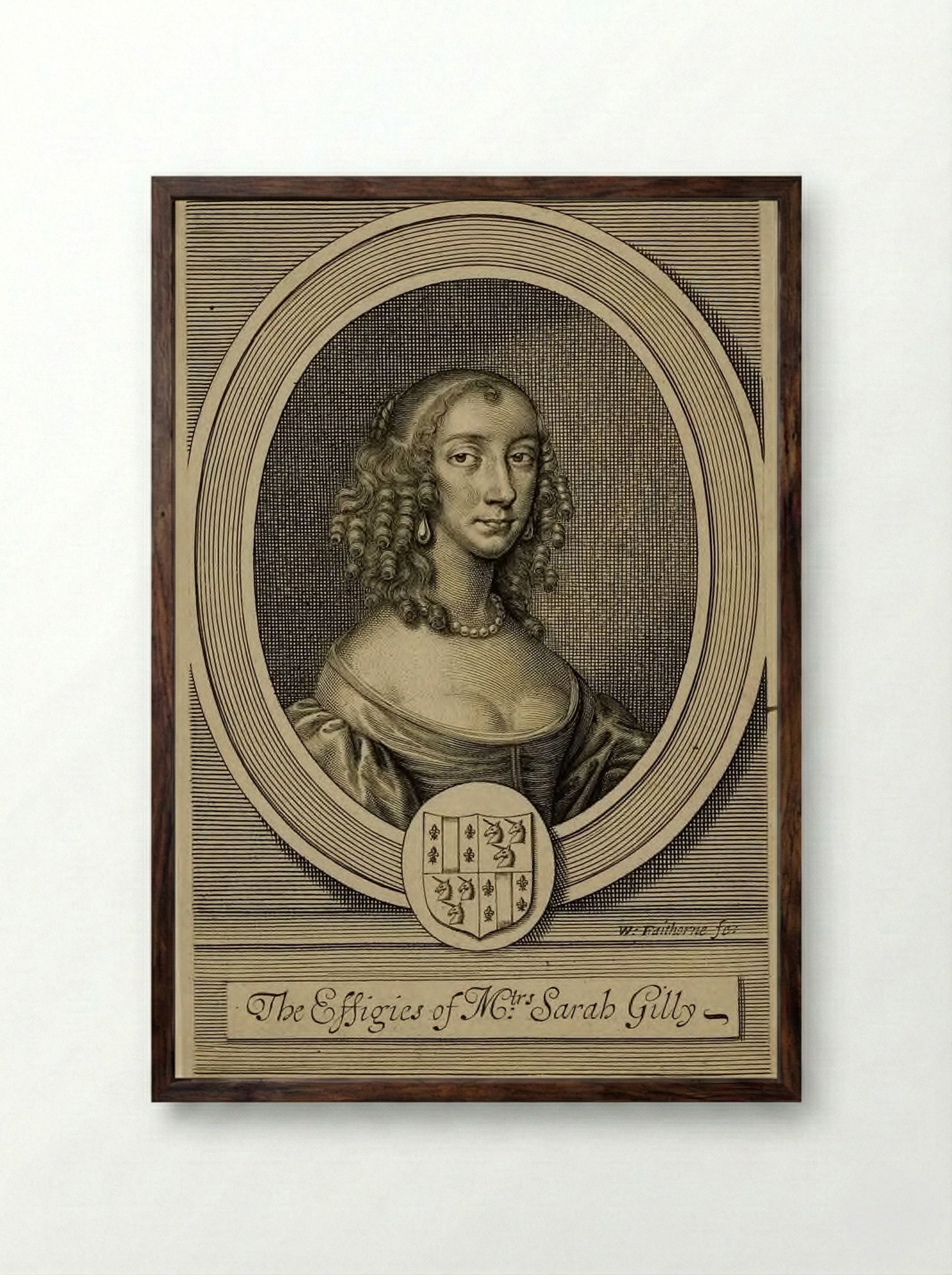 Mrs. Sarah Gilly - William Faithorne the Elder - Framed Print Dark Wood