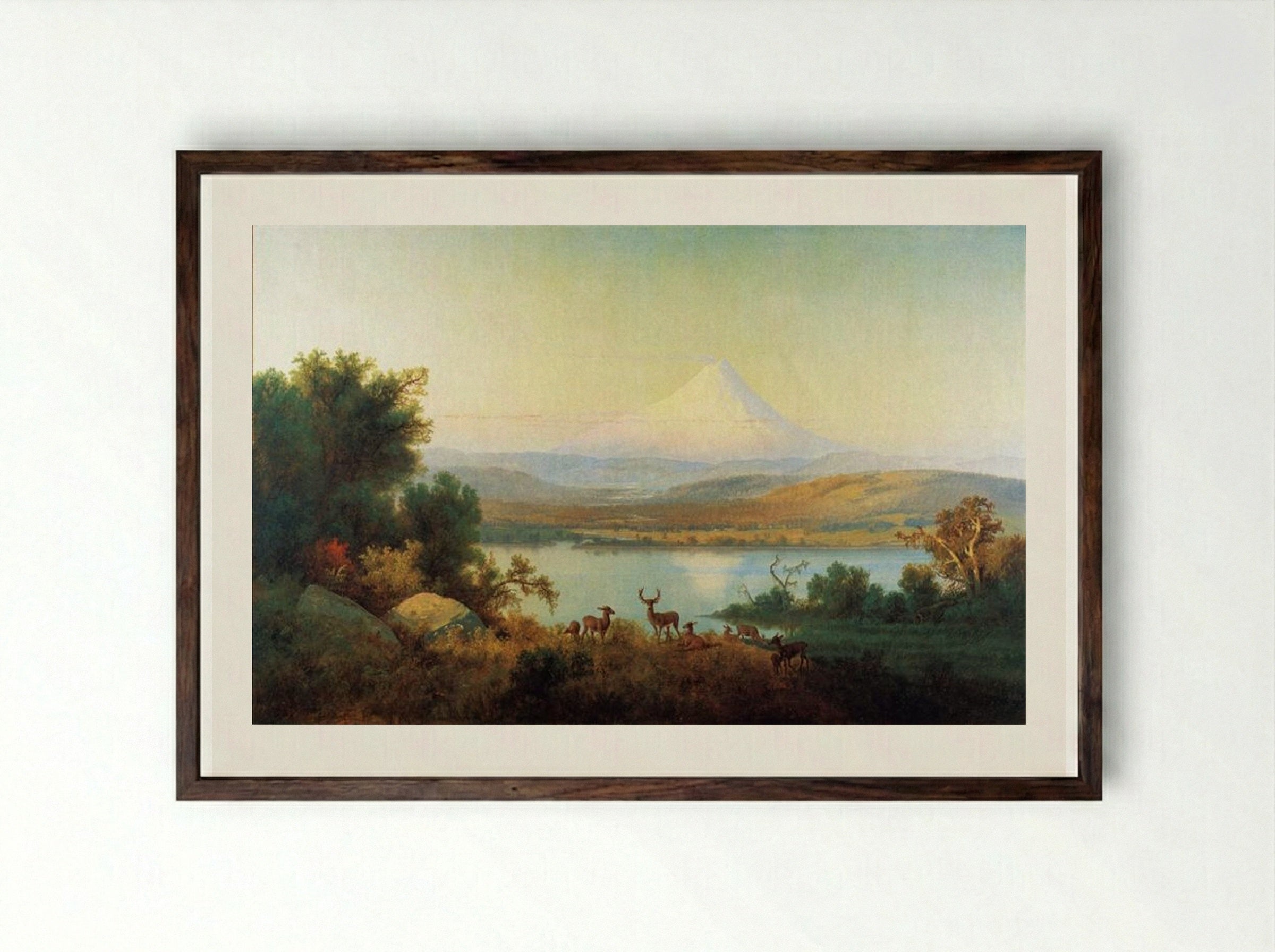 Mt. Hood Erupting - Thomas Hill - Framed Print Dark Wood
