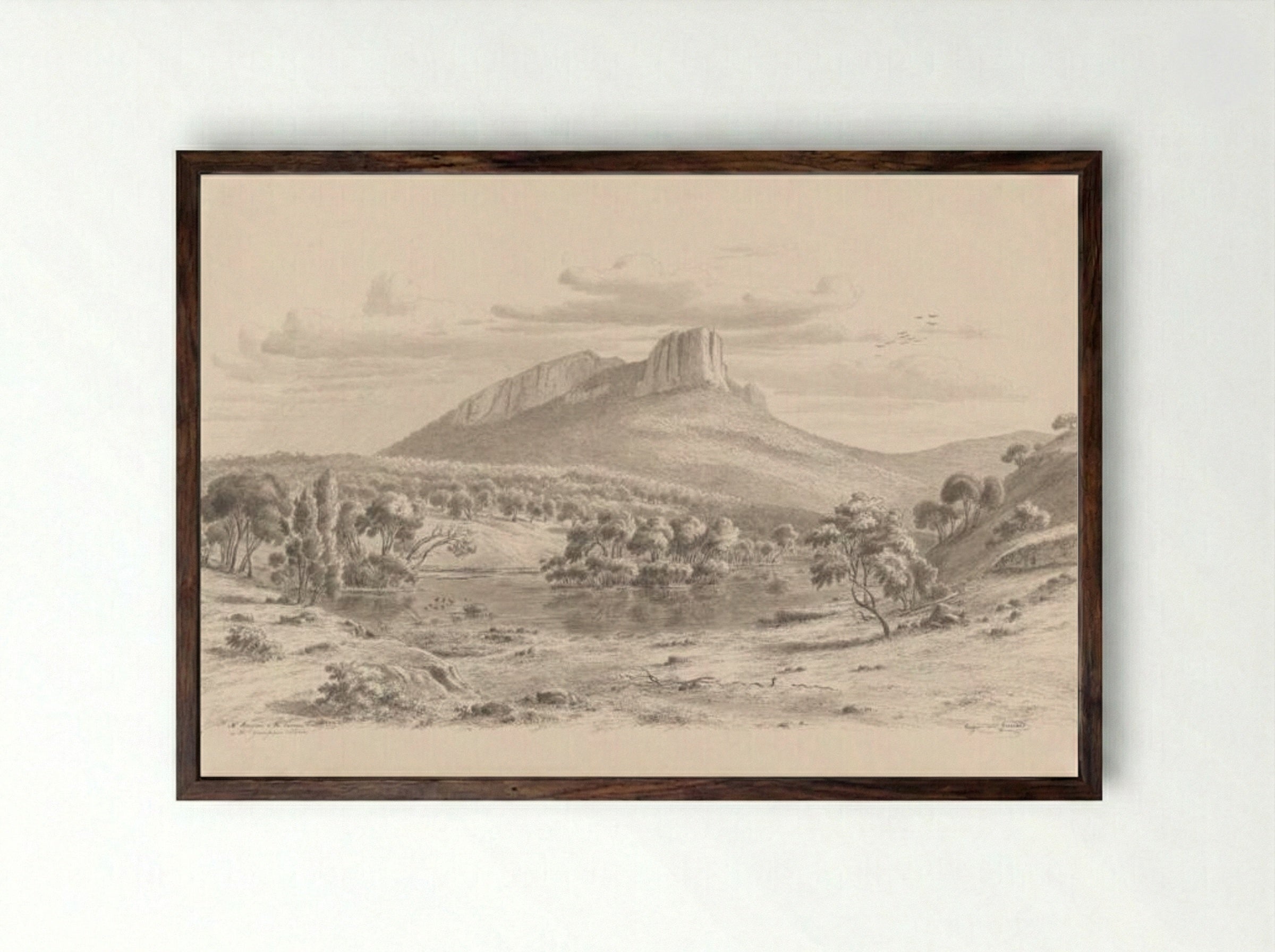 Mt. Sturgeon and the Wannon in the Grampians, Victoria - Eugene von Guerard - Framed Print Dark Wood