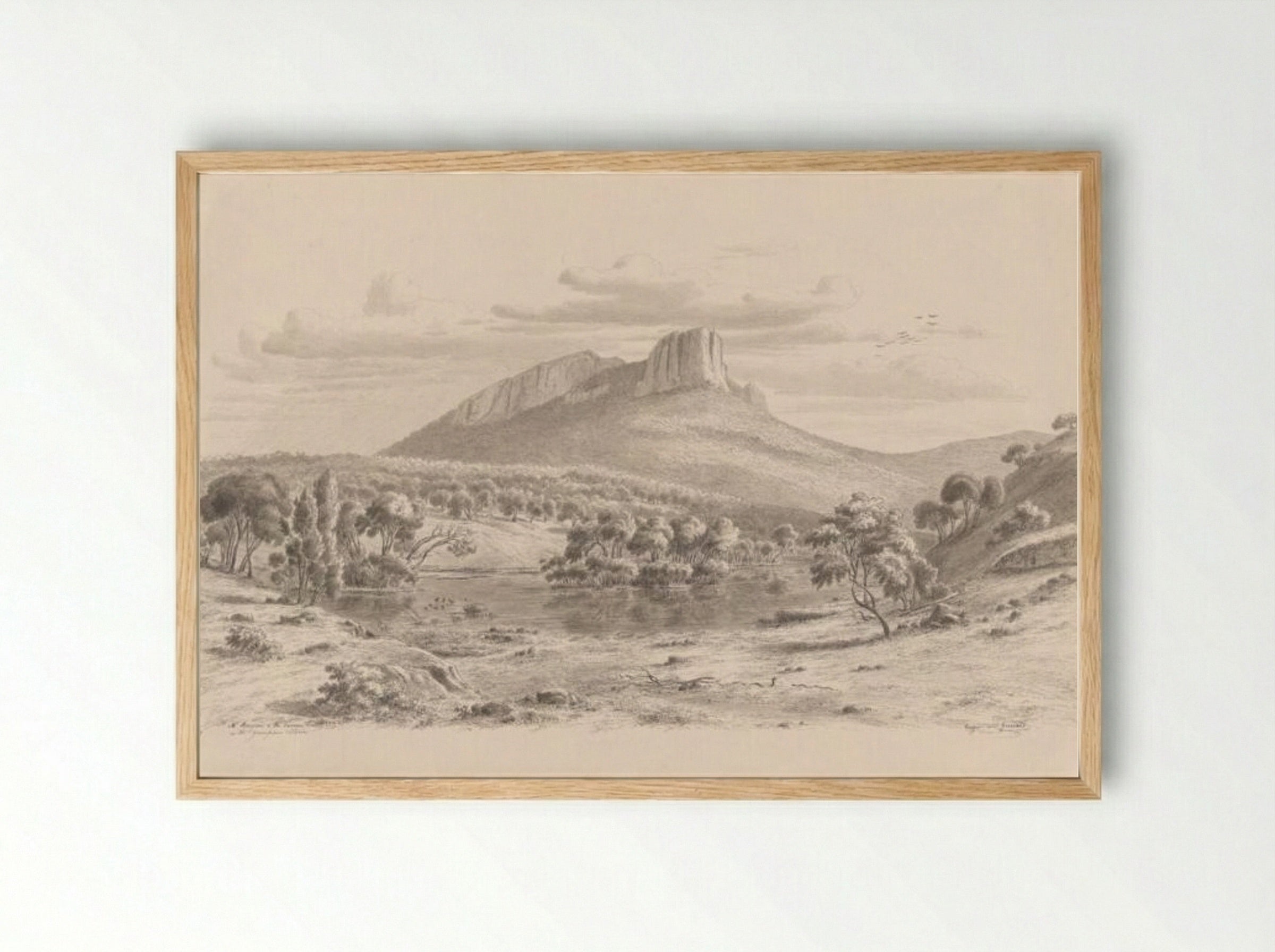Mt. Sturgeon and the Wannon in the Grampians, Victoria - Eugene von Guerard - Framed Print Wood