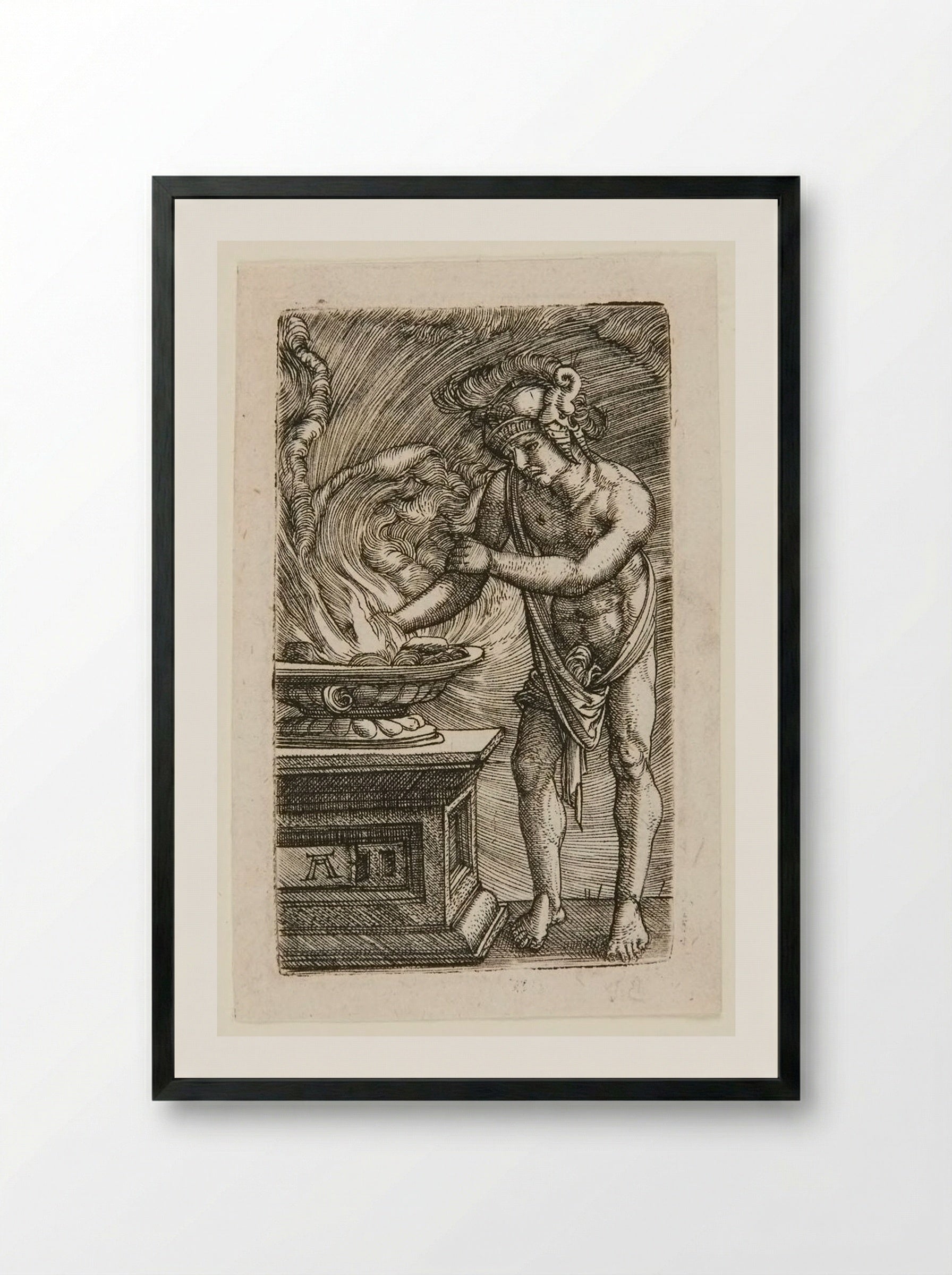Mucius Scaevola Burning His Hand - Albrecht Altdorfer - Framed Print Black