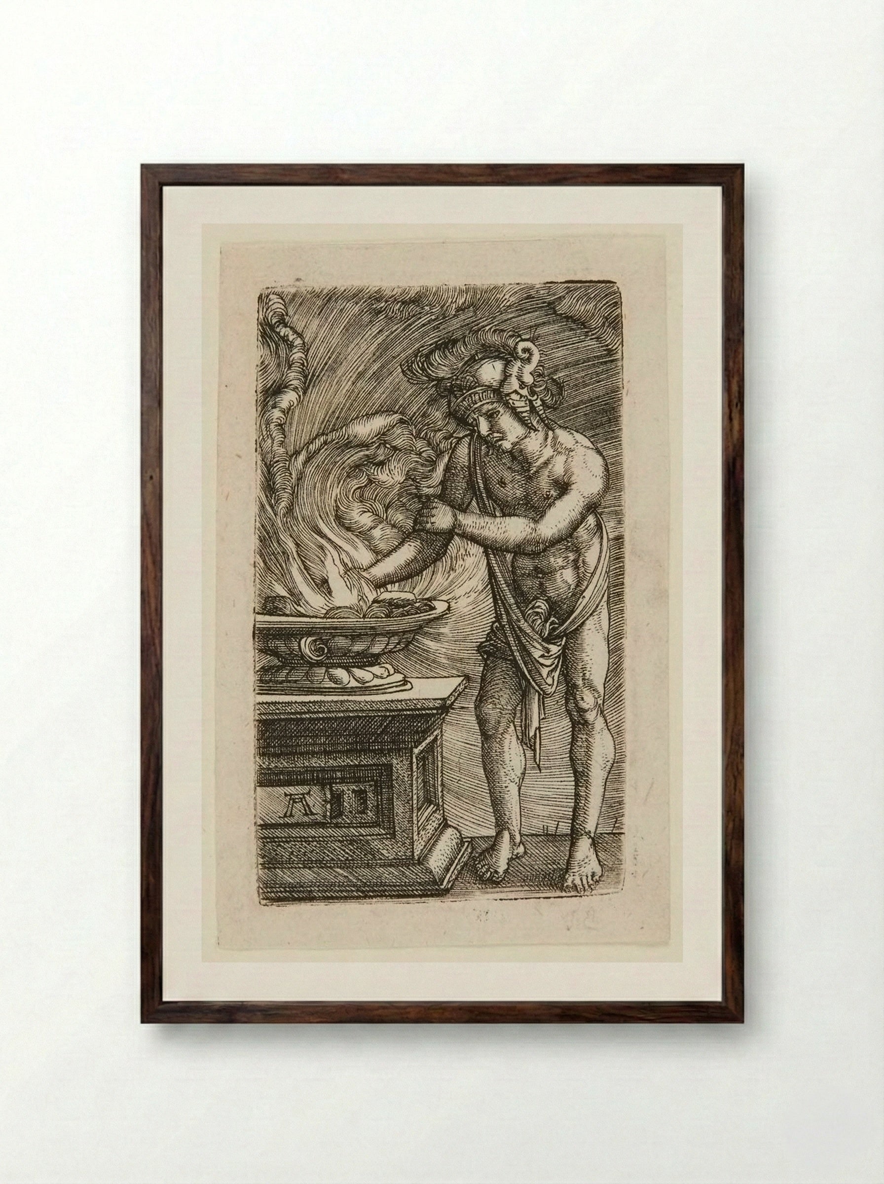 Mucius Scaevola Burning His Hand - Albrecht Altdorfer - Framed Print Dark Wood