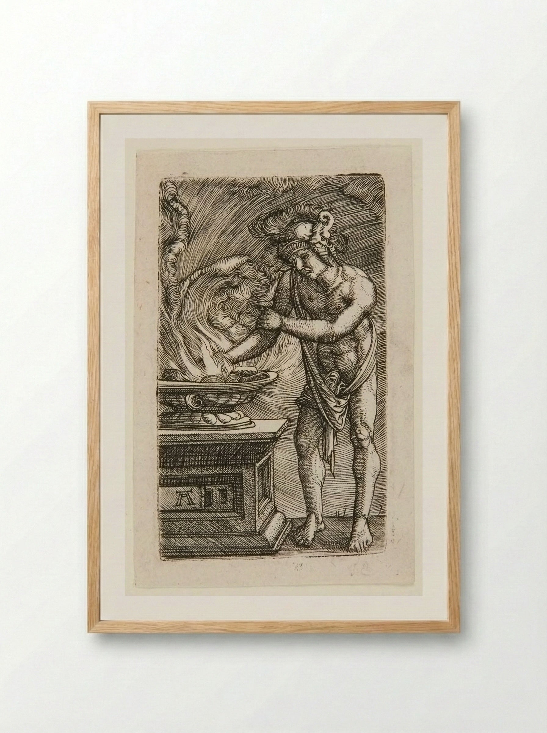 Mucius Scaevola Burning His Hand - Albrecht Altdorfer - Framed Print Wood