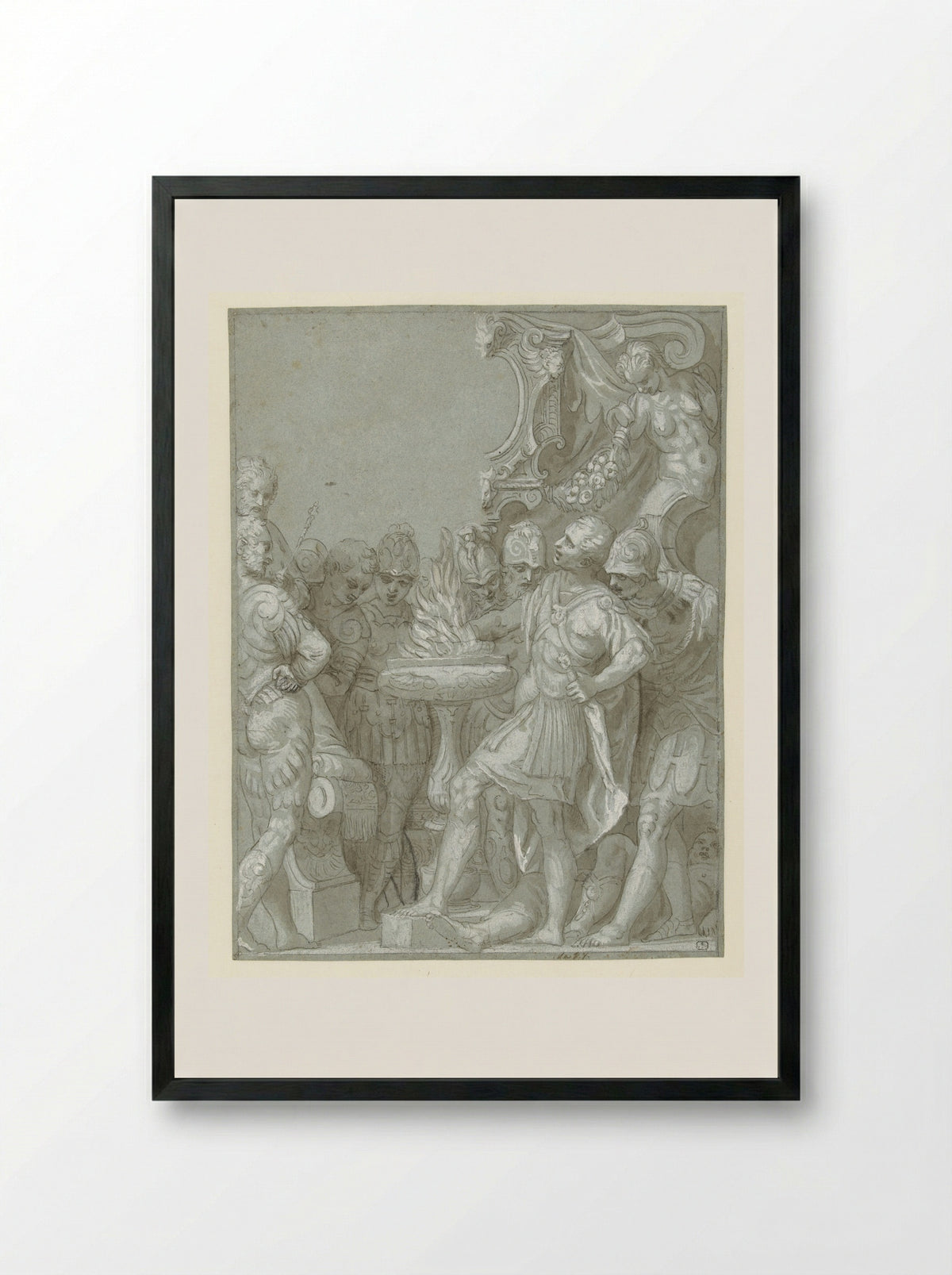 Mucius Scaevola before Porsenna - Benedetto Caliari - Framed Print Black