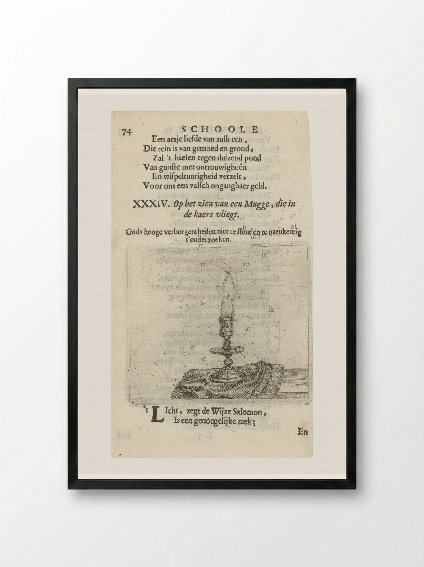 Muggen rond een kaars - Arnold Houbraken - Framed Print Black