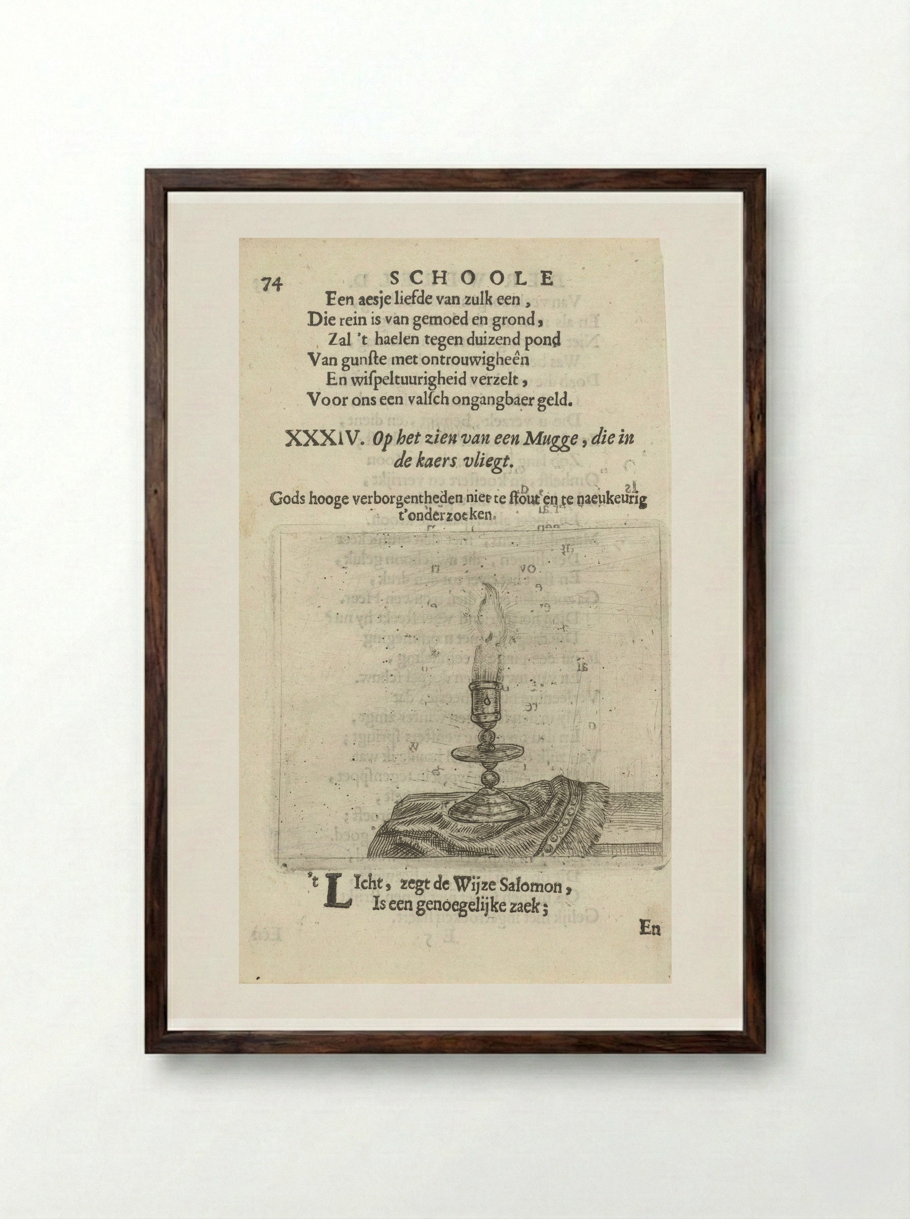 Muggen rond een kaars - Arnold Houbraken - Framed Print Dark Wood