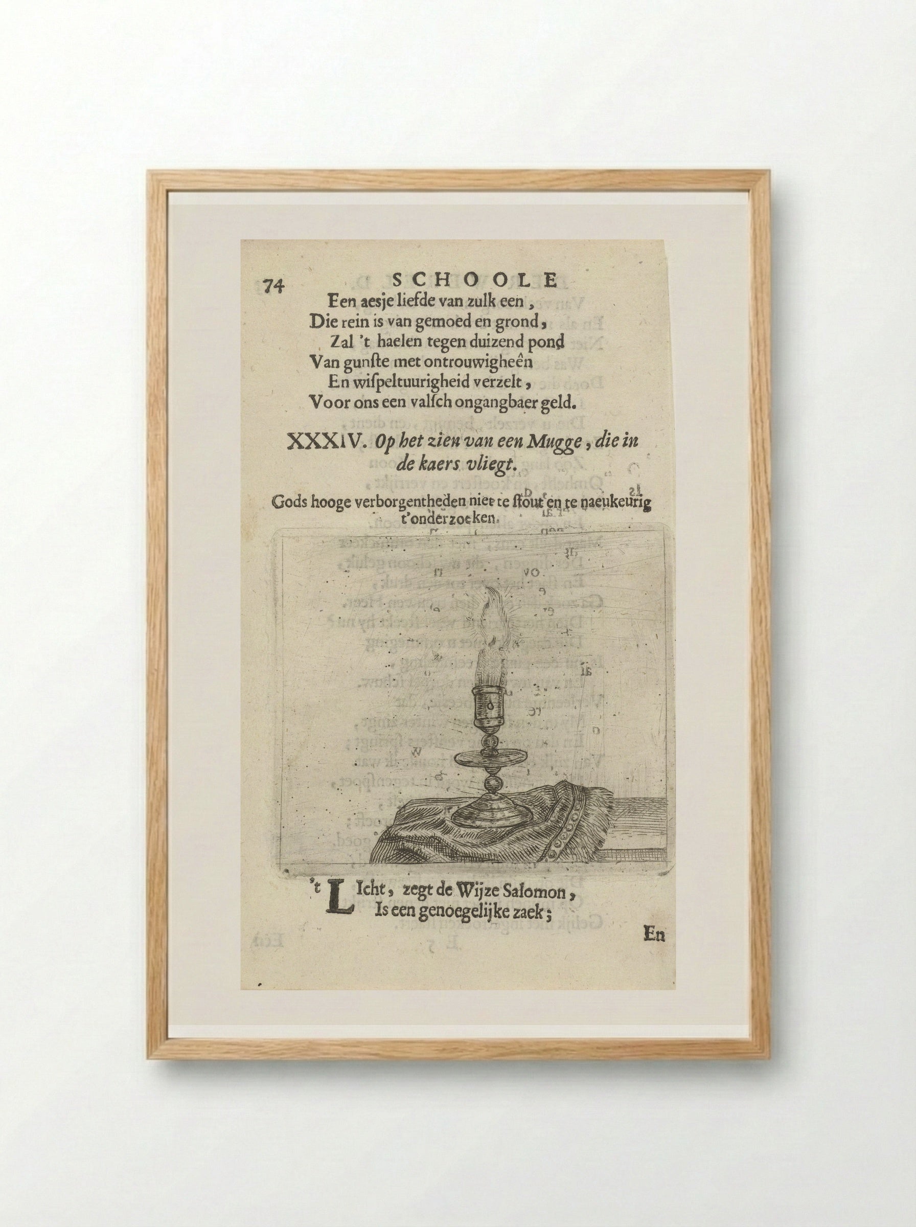 Muggen rond een kaars - Arnold Houbraken - Framed Print Wood