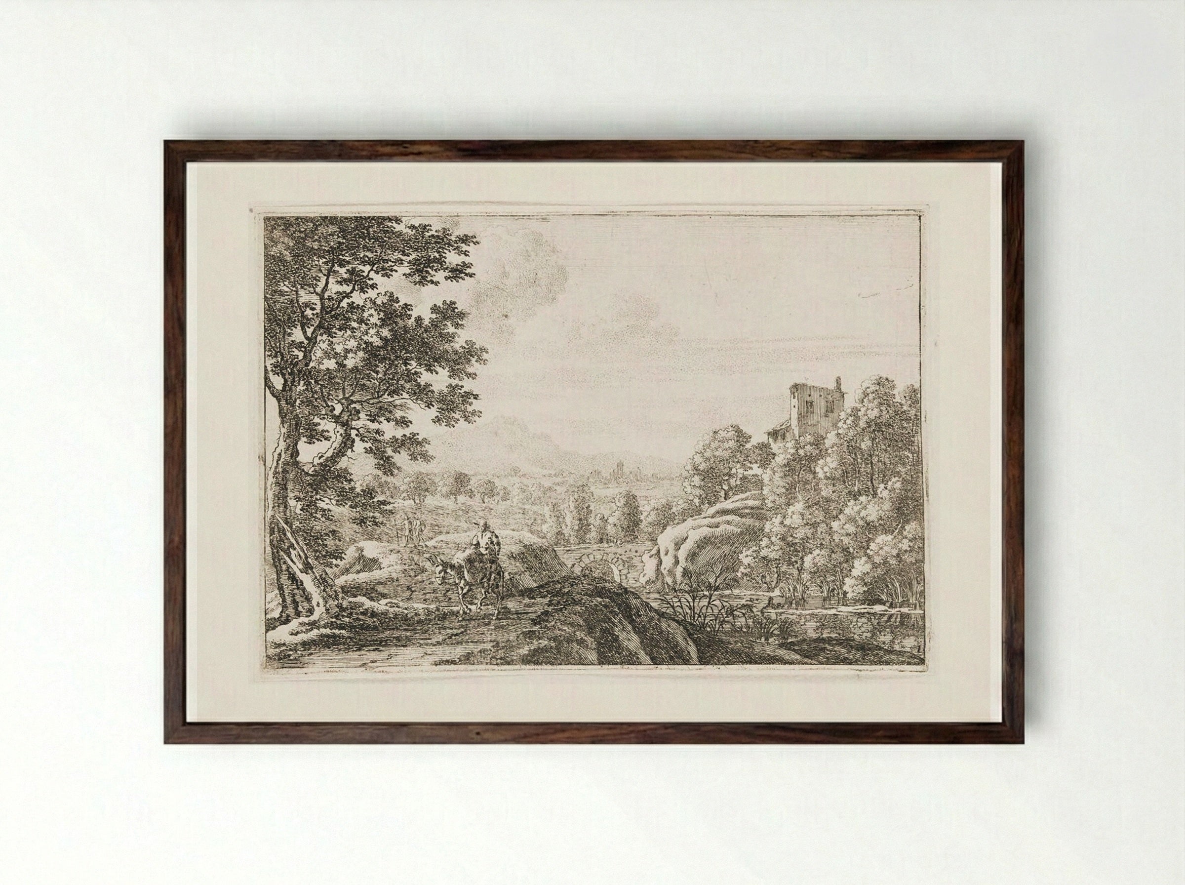 Mule Driver on a Path - Herman van Swanevelt - Framed Print Dark Wood