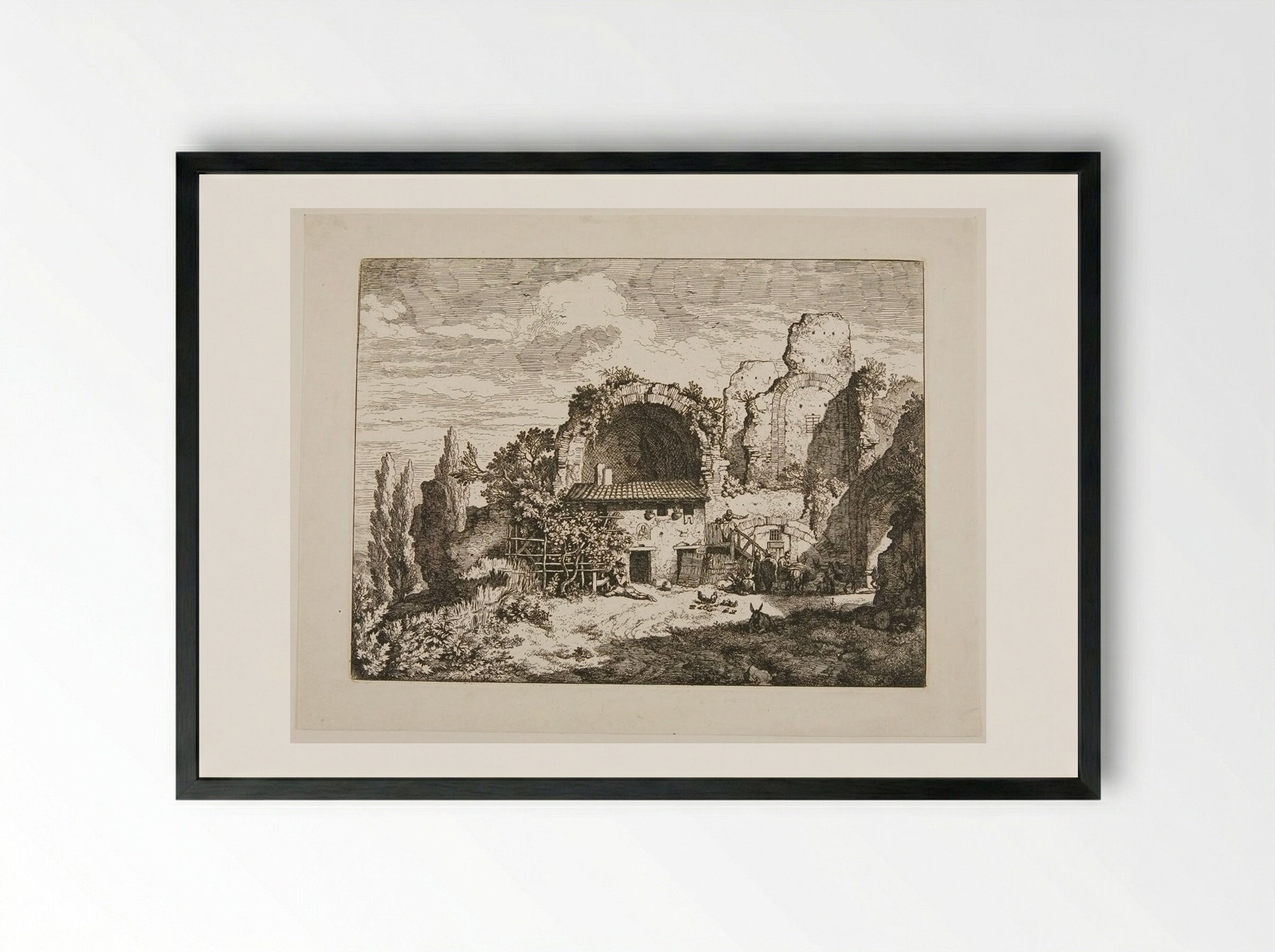 Mule-drivers' inn - Christian Wilhelm Ernst Dietrich - Framed Print Black