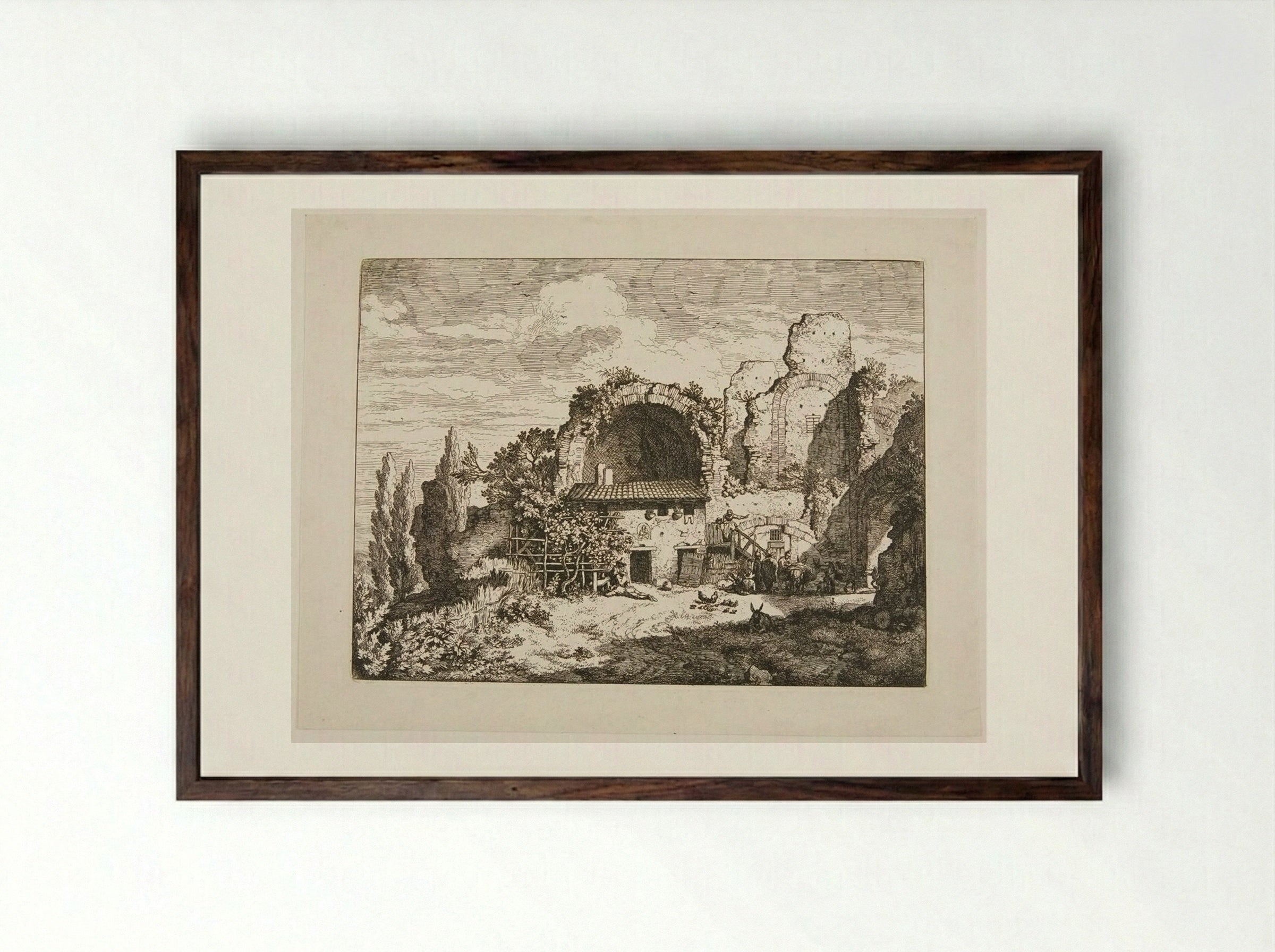 Mule-drivers' inn - Christian Wilhelm Ernst Dietrich - Framed Print Dark Wood