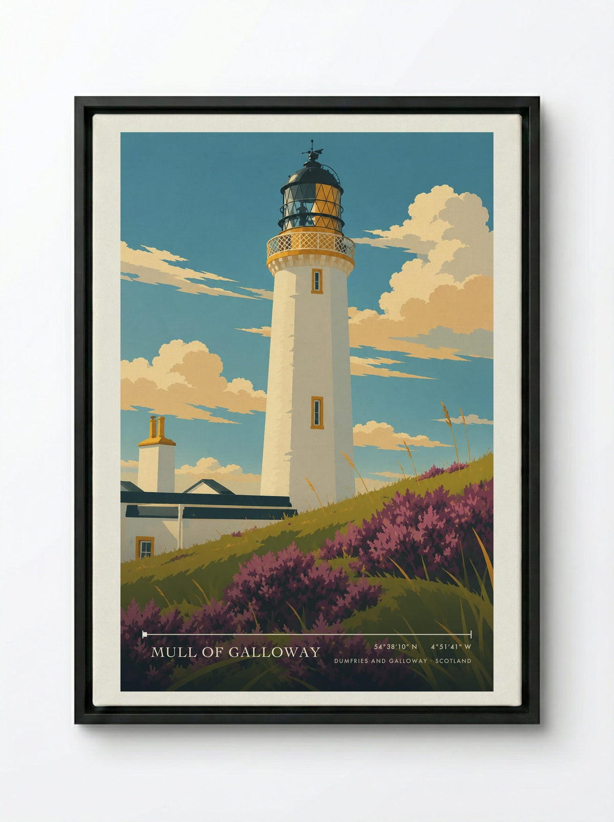 Mull of Galloway, Dumfries and Galloway | Travel Poster - Framed Canvas Black