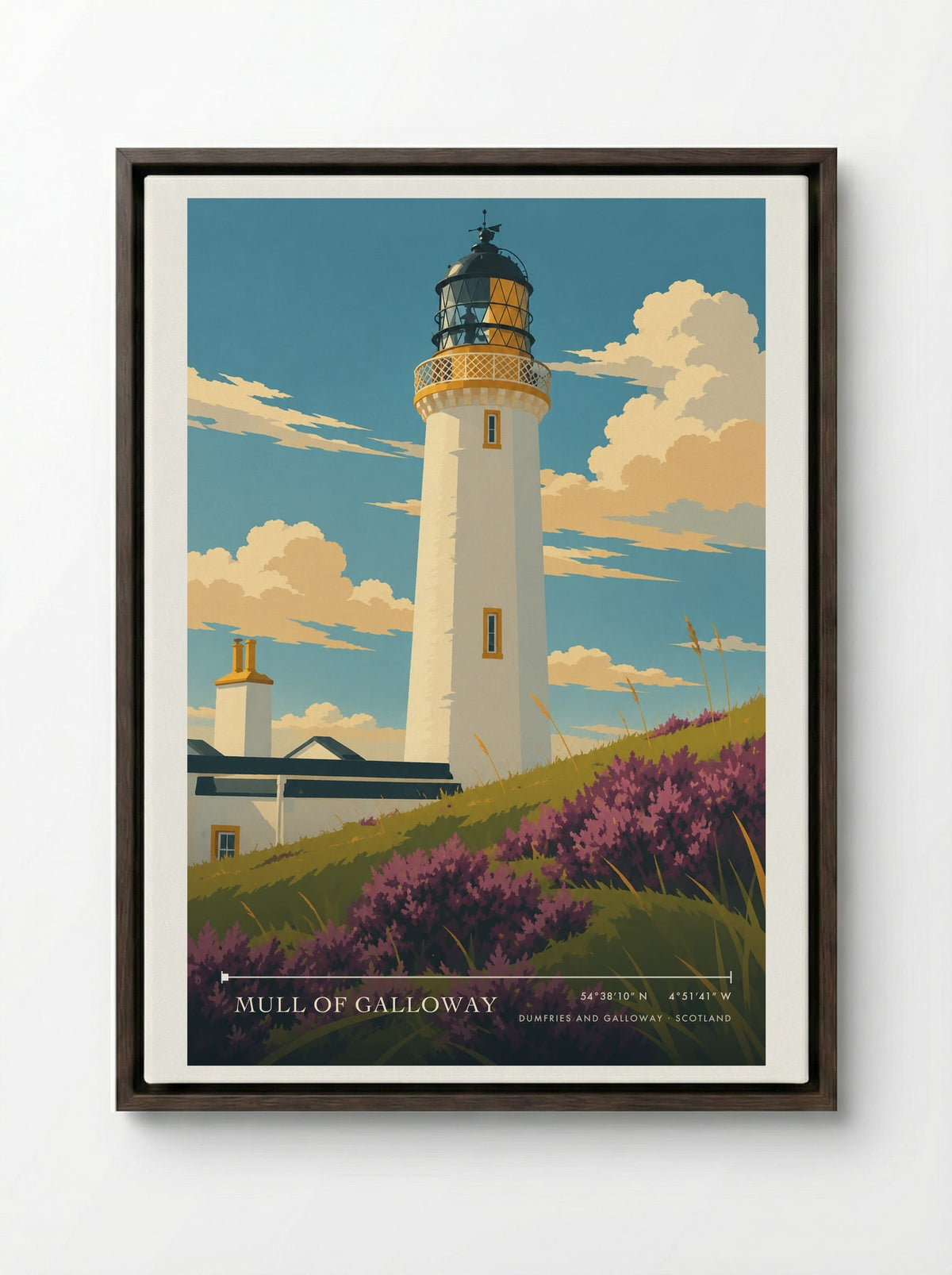 Mull of Galloway, Dumfries and Galloway | Travel Poster - Framed Canvas Dark Wood