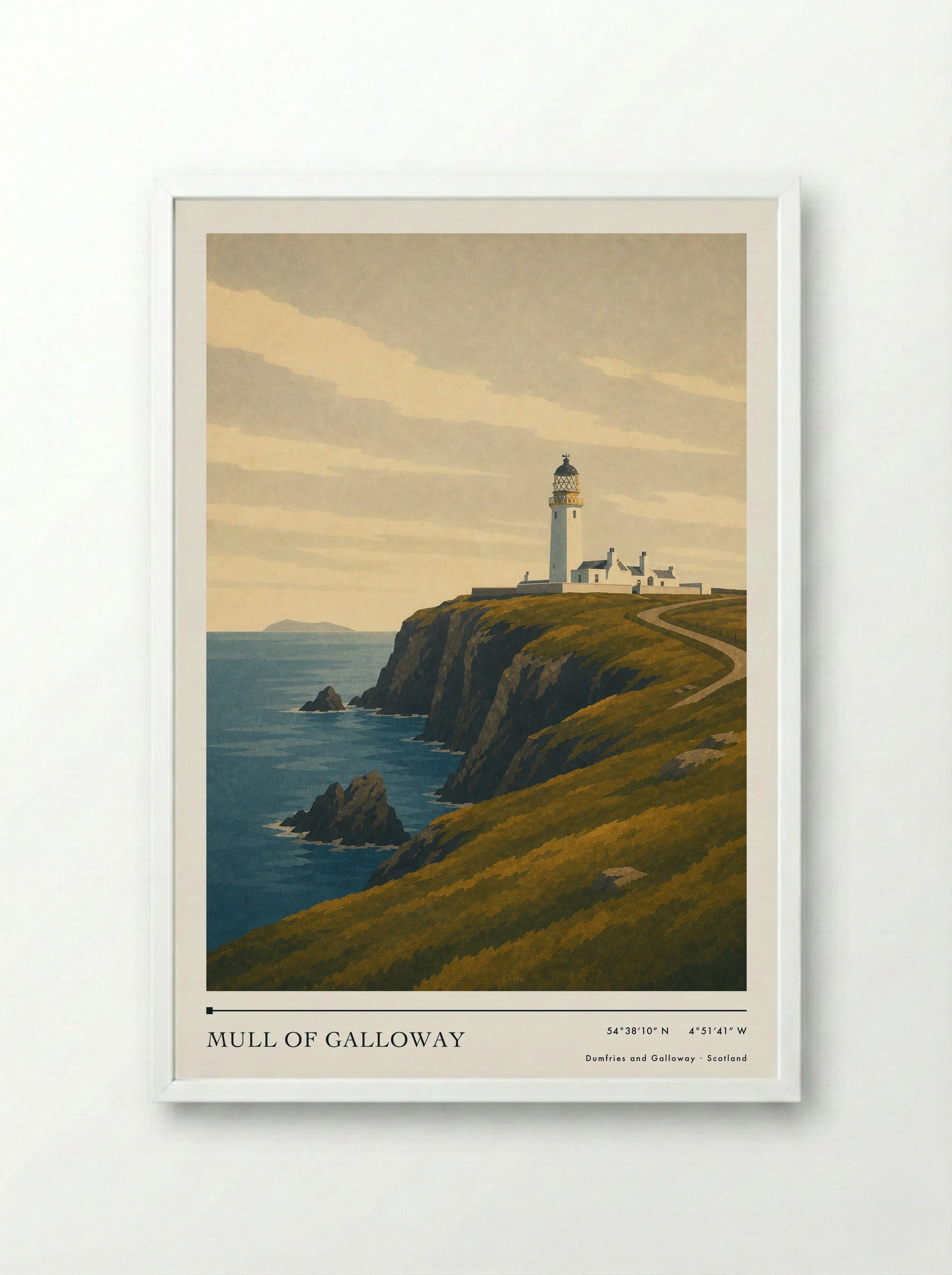 Mull of Galloway Travel Poster - Framed Print White