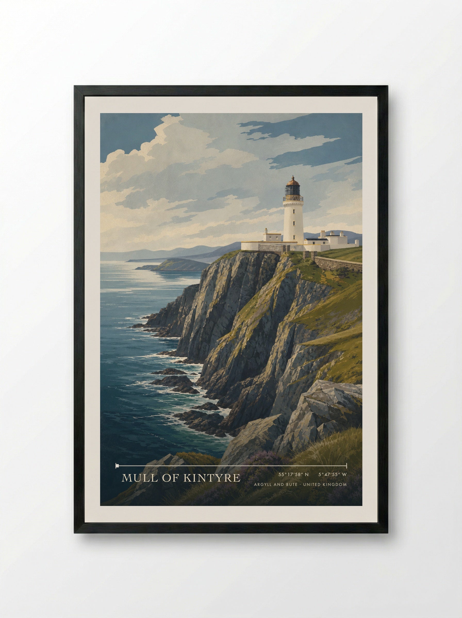 Mull of Kintyre Argyll and Bute United Kingdom Travel Poster - Framed Print Black