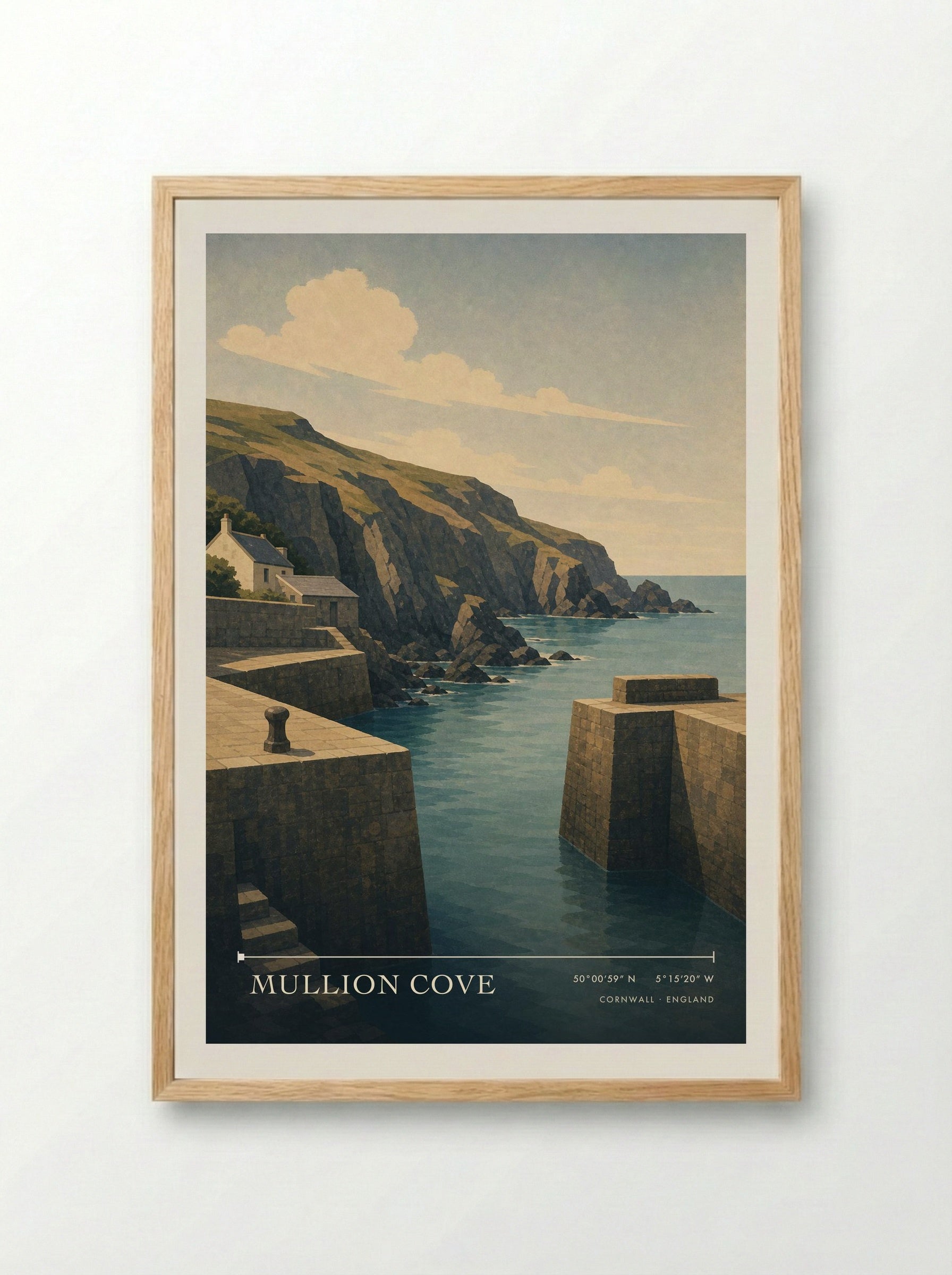 Mullion Cove Cornwall England Travel Poster - Framed Print Wood