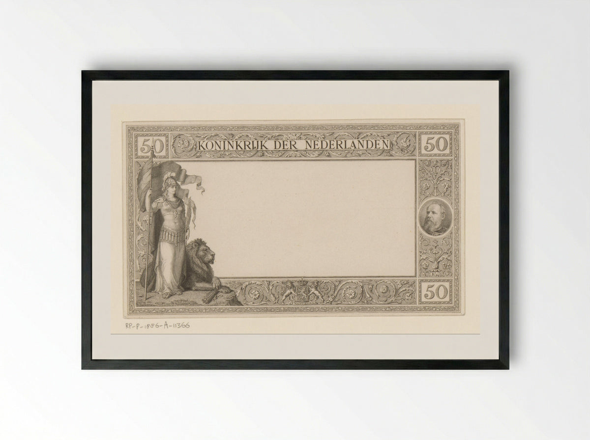 Muntbiljet van 50 gulden - Rudolf Stang - Framed Print Black