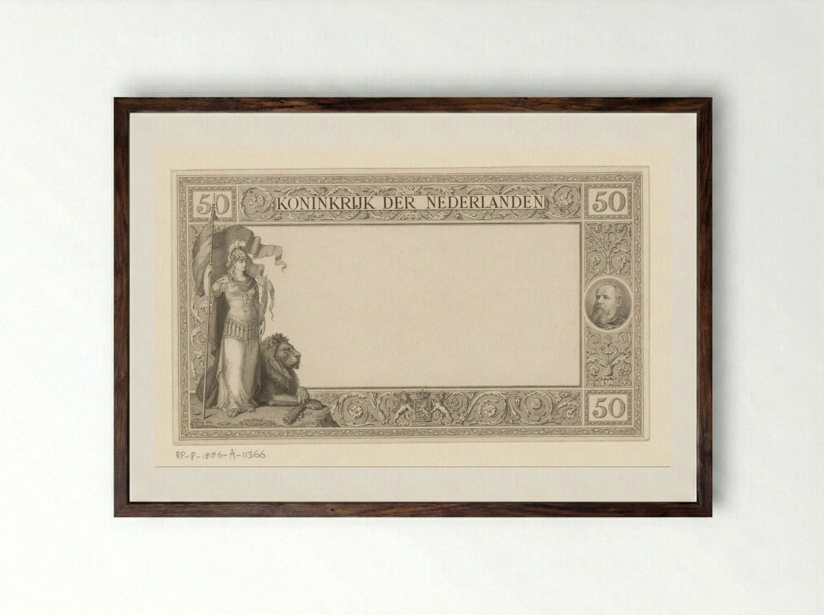 Muntbiljet van 50 gulden - Rudolf Stang - Framed Print Dark Wood