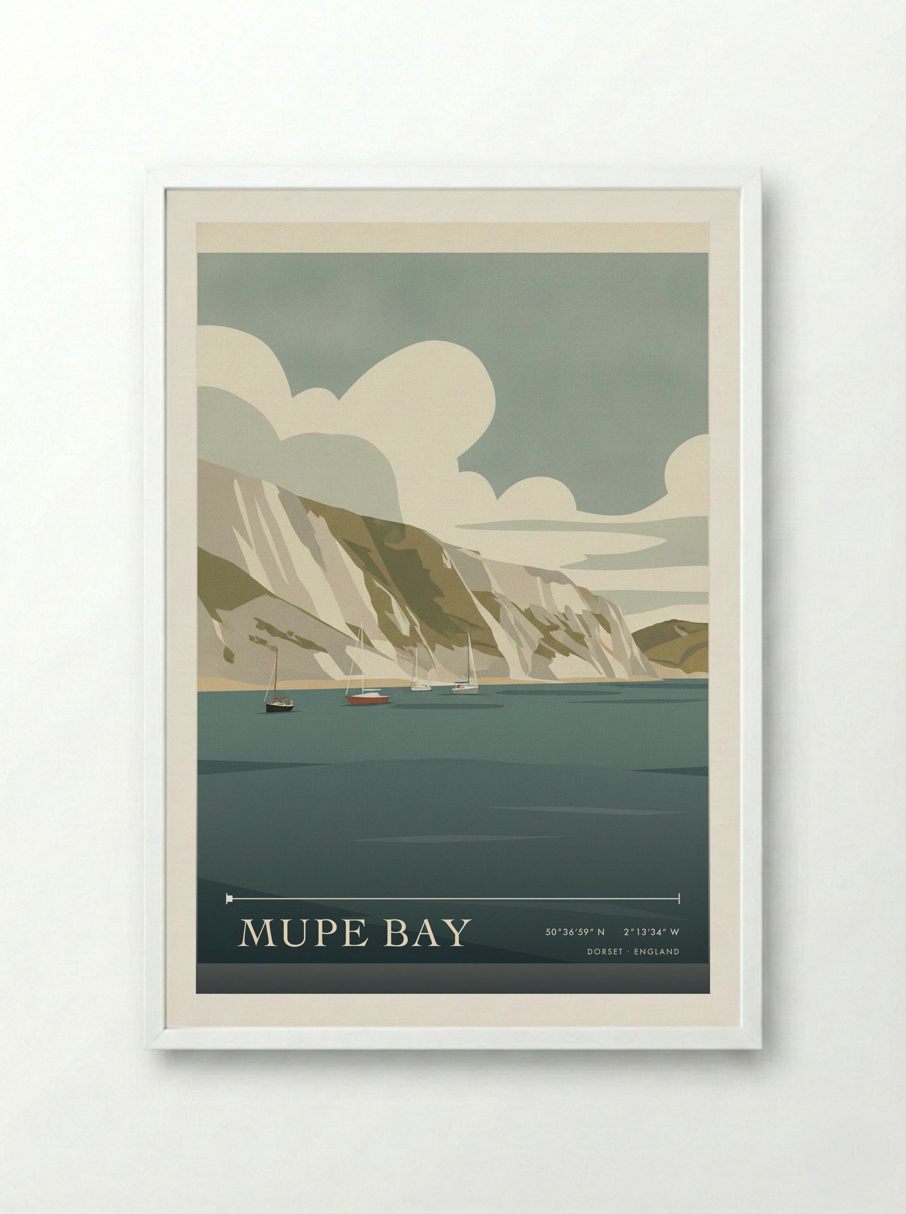 Mupe Bay Dorset England Travel Poster - Framed Print White
