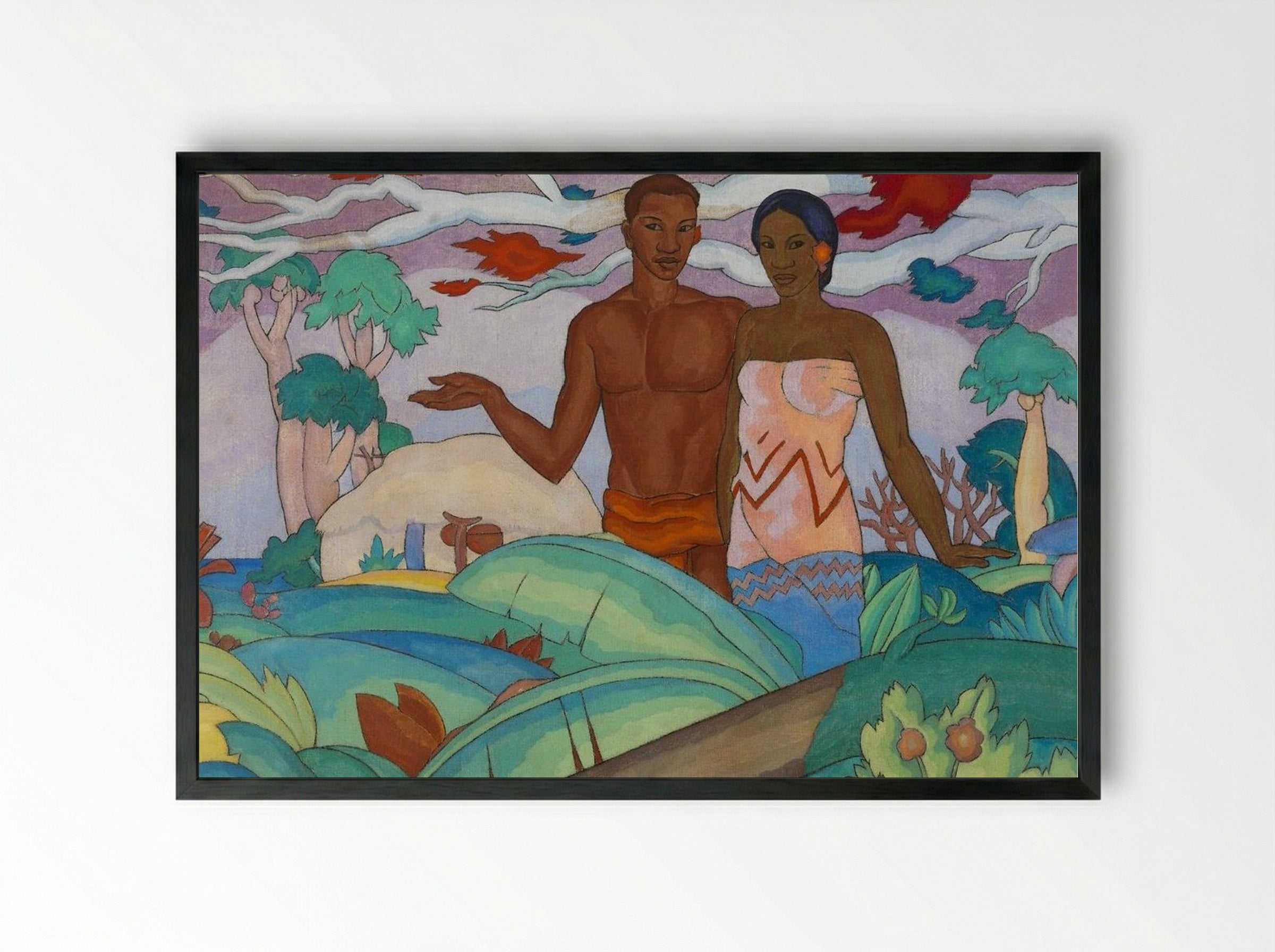 Mural (Figures in a Tropical Setting) - Arman Manookian - Framed Print Black