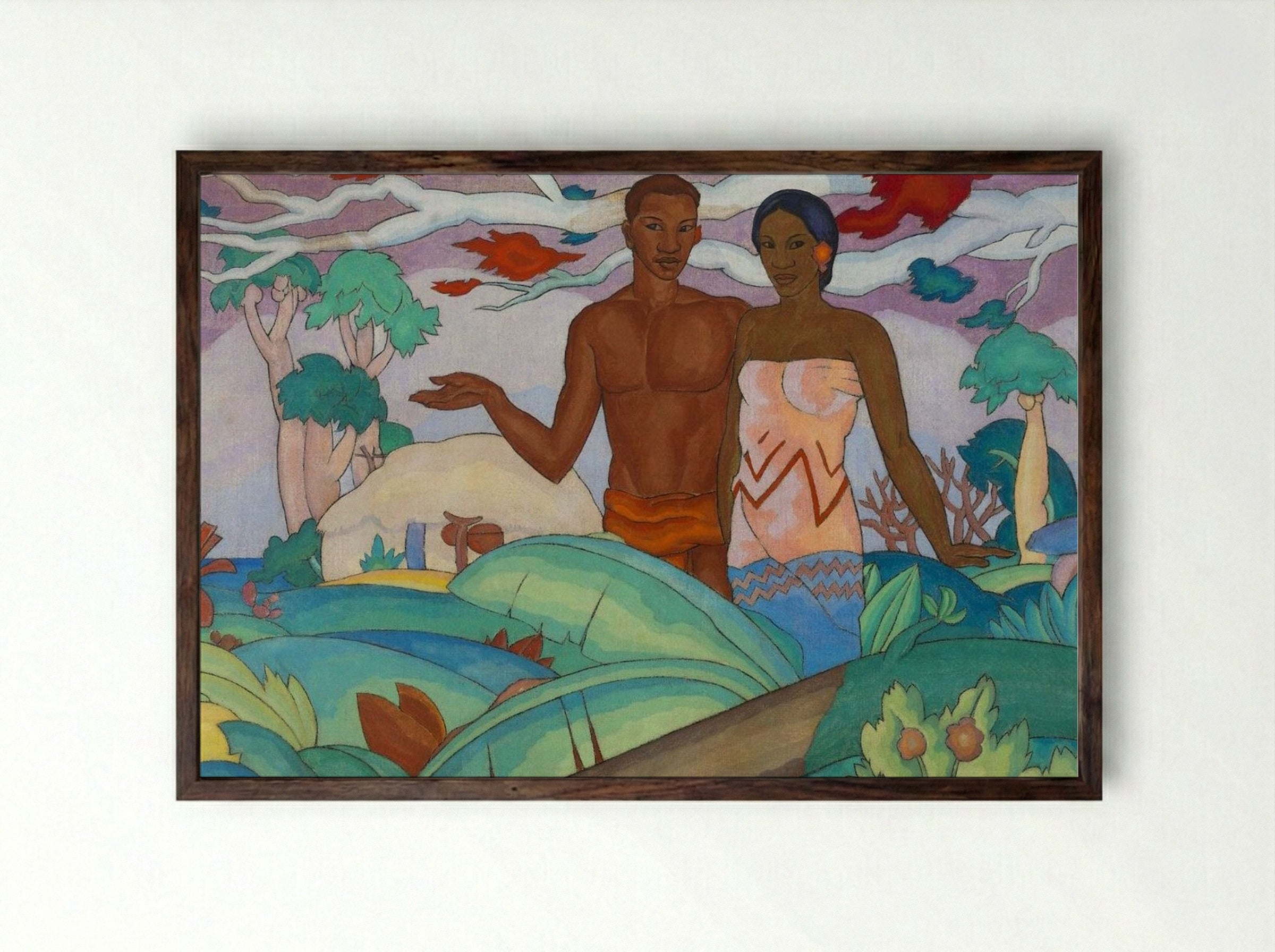 Mural (Figures in a Tropical Setting) - Arman Manookian - Framed Print Dark Wood