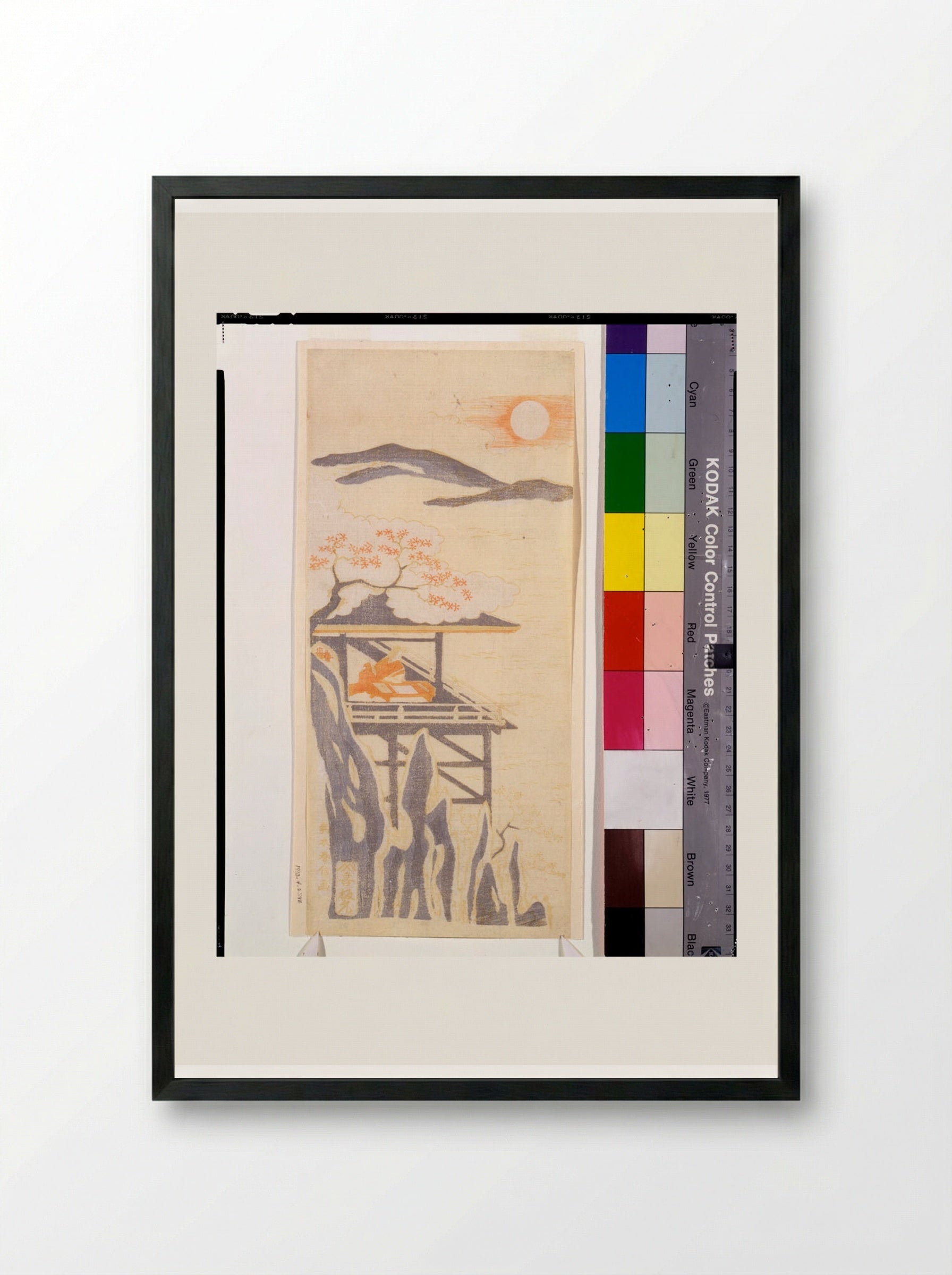 Murasaki Shikibu Admiring the Moon at Ishiyama-dera - Suzuki Harunobu - Framed Print Black