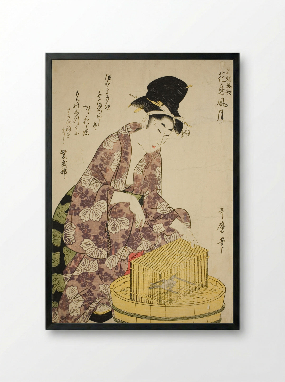 Murasaki Shikibu: Bird - Kitagawa Utamaro - Framed Print Black