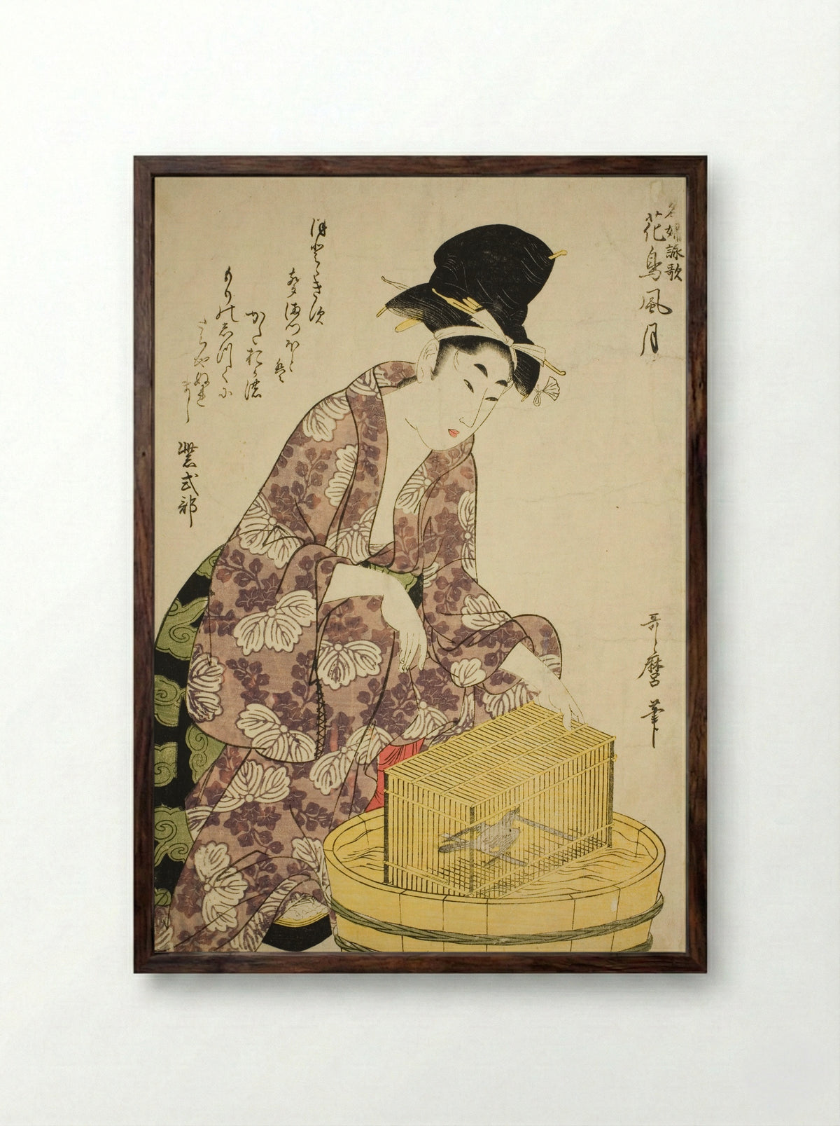 Murasaki Shikibu: Bird - Kitagawa Utamaro - Framed Print Dark Wood
