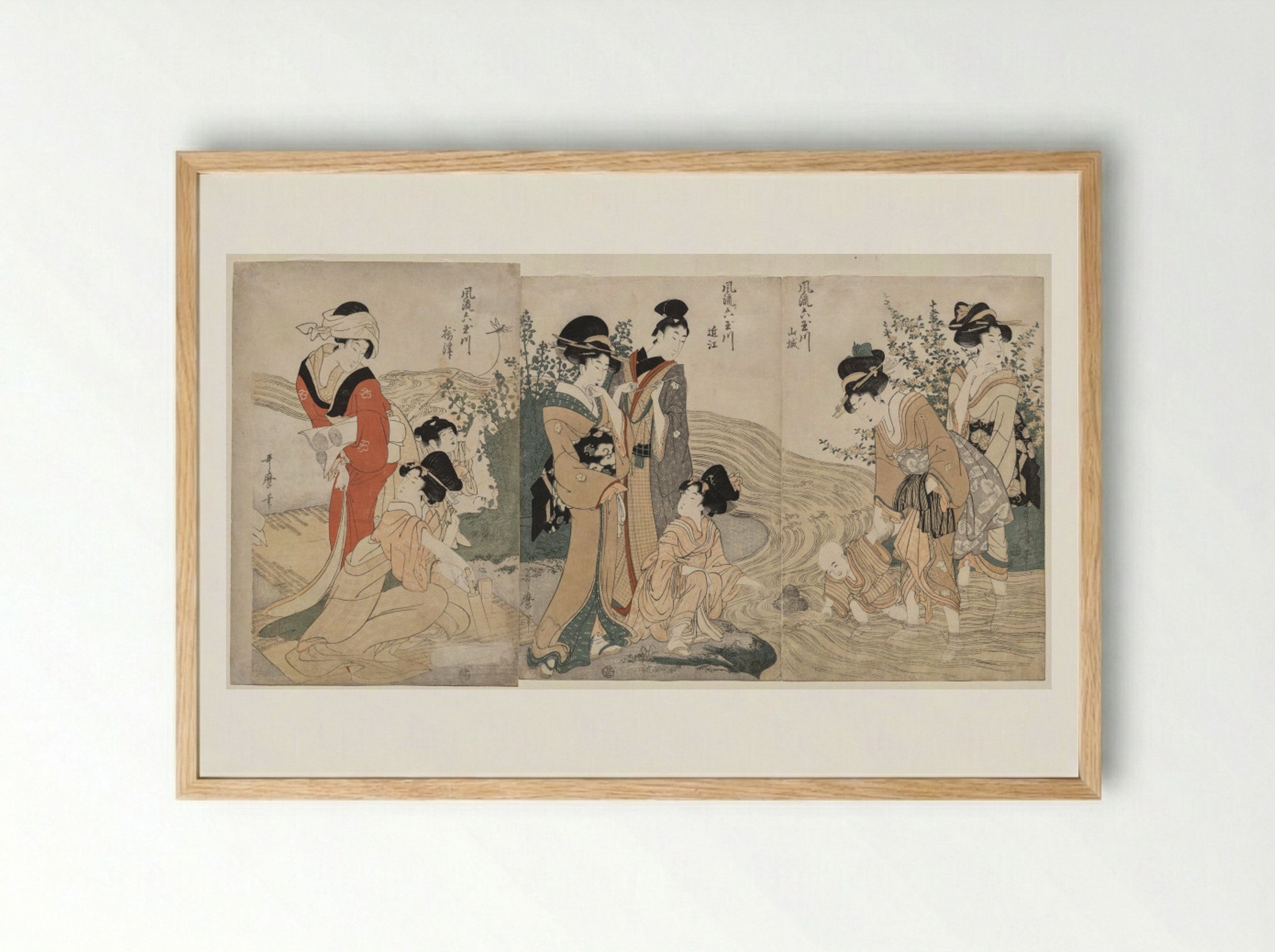 Musashi, Omi, Yamashiro, and Settsu Provinces from the series Fashionable Six Jewel Rivers (Furyu Mu Tamagawa) - Kitagawa Utamaro - Framed Print Wood