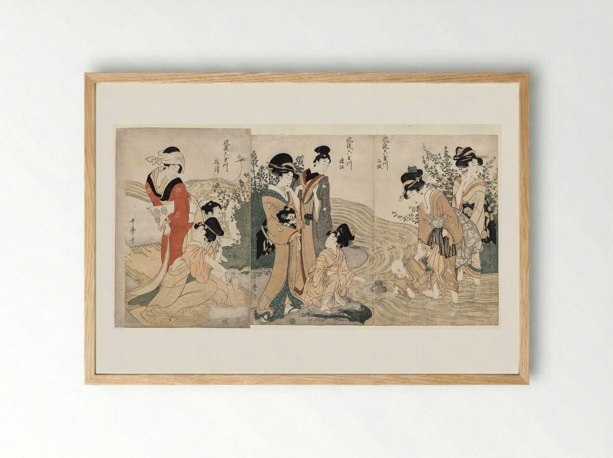 Musashi, Omi, Yamashiro, and Settsu Provinces from the series Fashionable Six Jewel Rivers (Furyu Mu Tamagawa) - Kitagawa Utamaro - Framed Print Wood