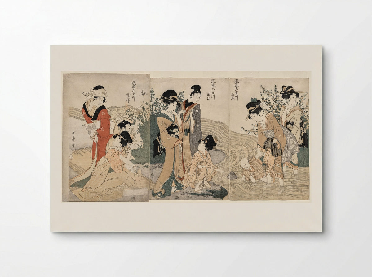 Musashi, Omi, Yamashiro, and Settsu Provinces from the series Fashionable Six Jewel Rivers (Furyu Mu Tamagawa) - Kitagawa Utamaro - Poster