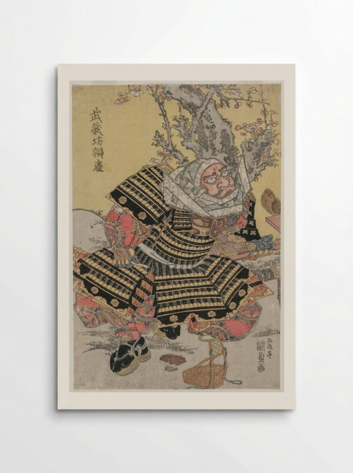 Musashibo Benkei Kneeling by a Plum Tree - Utagawa Kunisada - Poster