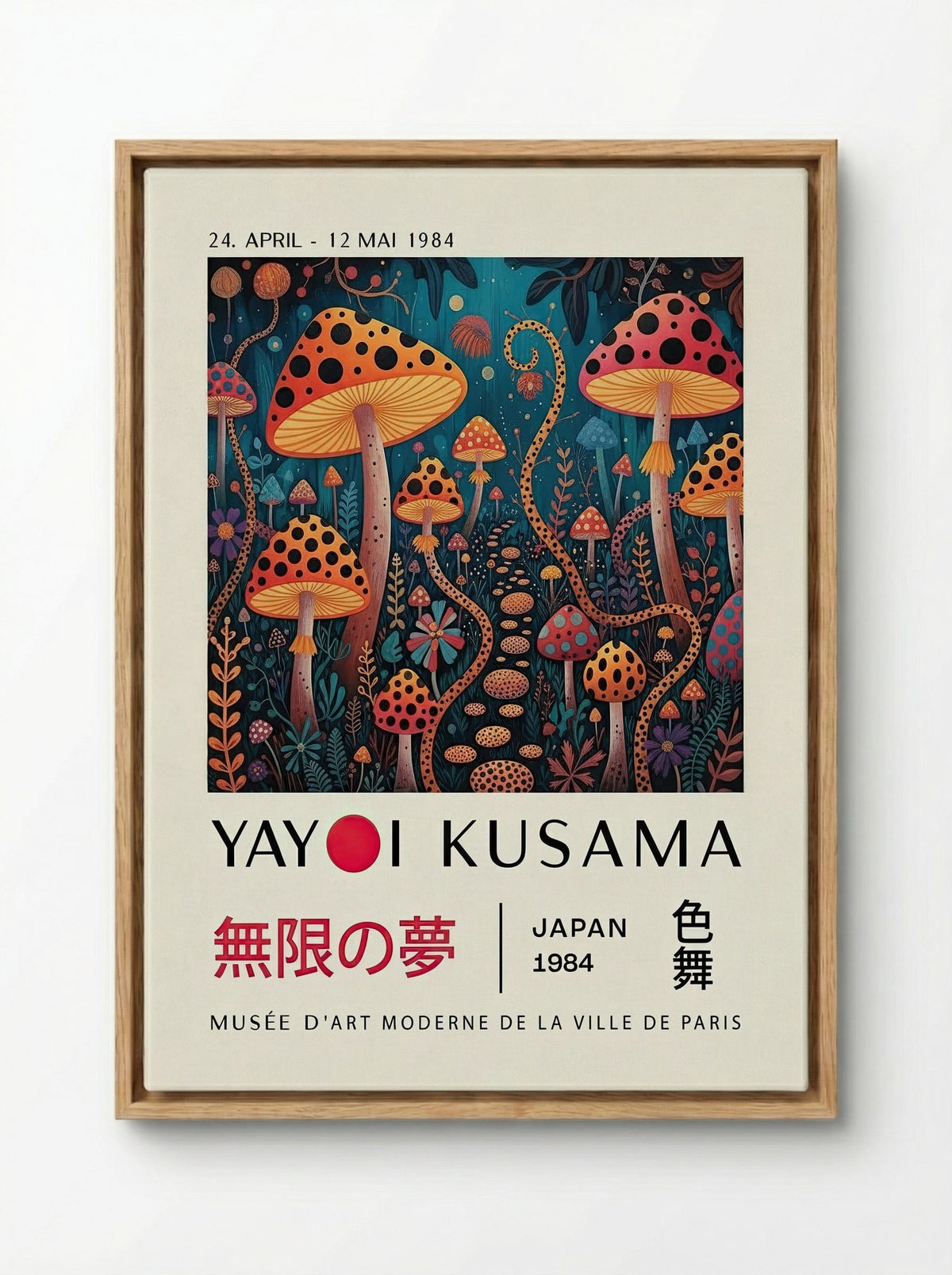 Mushroom Dreamscape - Yayoi Kusama - Framed Canvas Wood