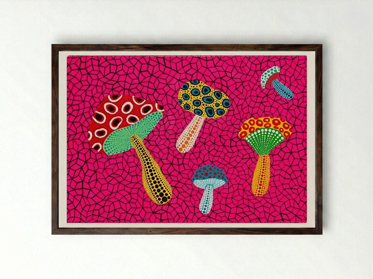 Mushrooms - Yayoi Kusama - Framed Print Dark Wood
