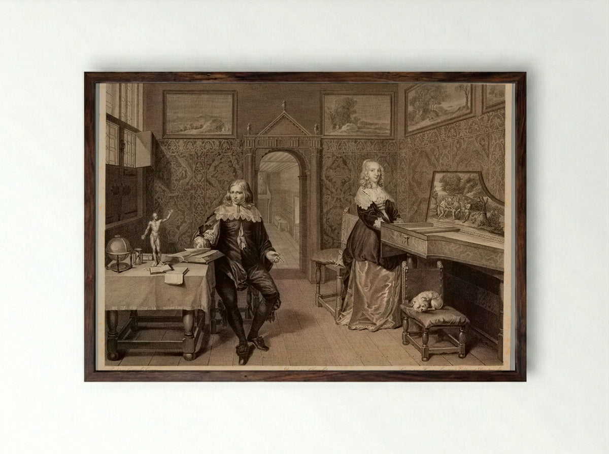 Music Lesson - Pierre Louis Henri Laurent - Framed Print Dark Wood
