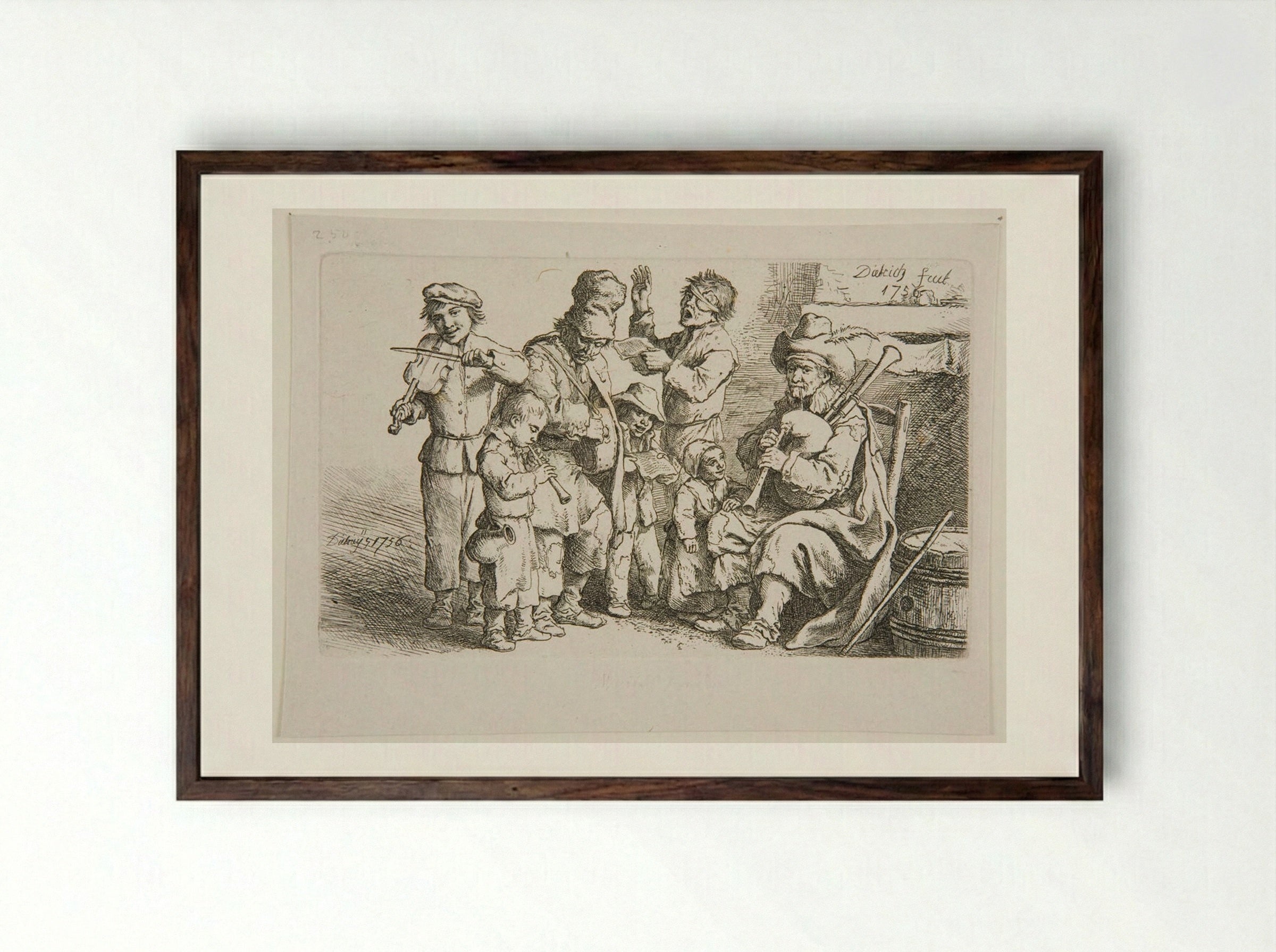 Musical Family - Christian Wilhelm Ernst Dietrich - Framed Print Dark Wood