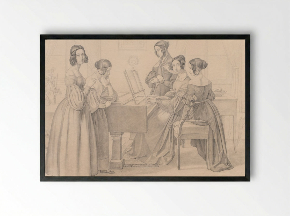 Musicale at the Prellers' - Friedrich Preller - Framed Print Black