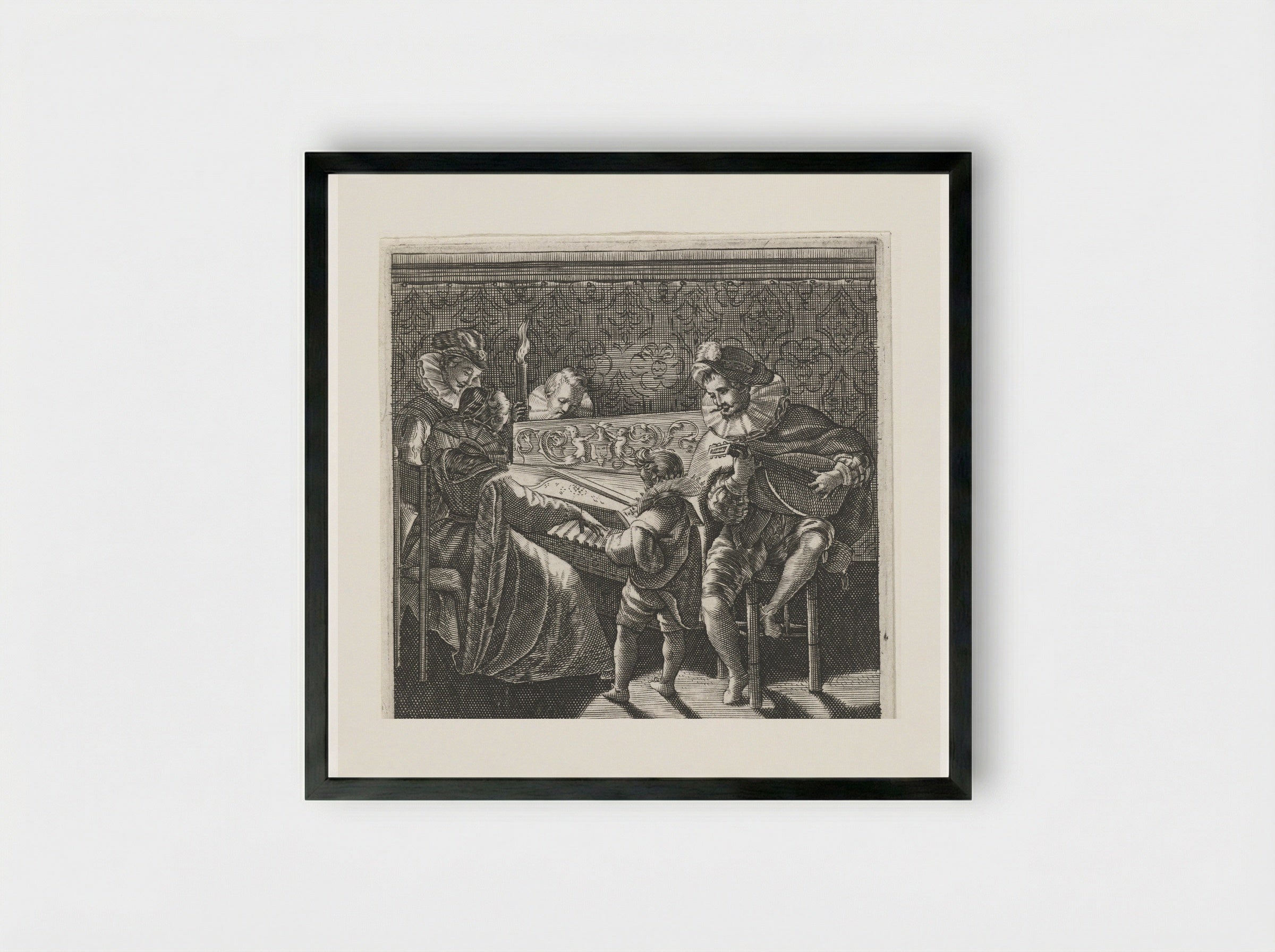 Musicerend gezelschap bij toortslicht - Johann Theodor de Bry - Framed Print Black