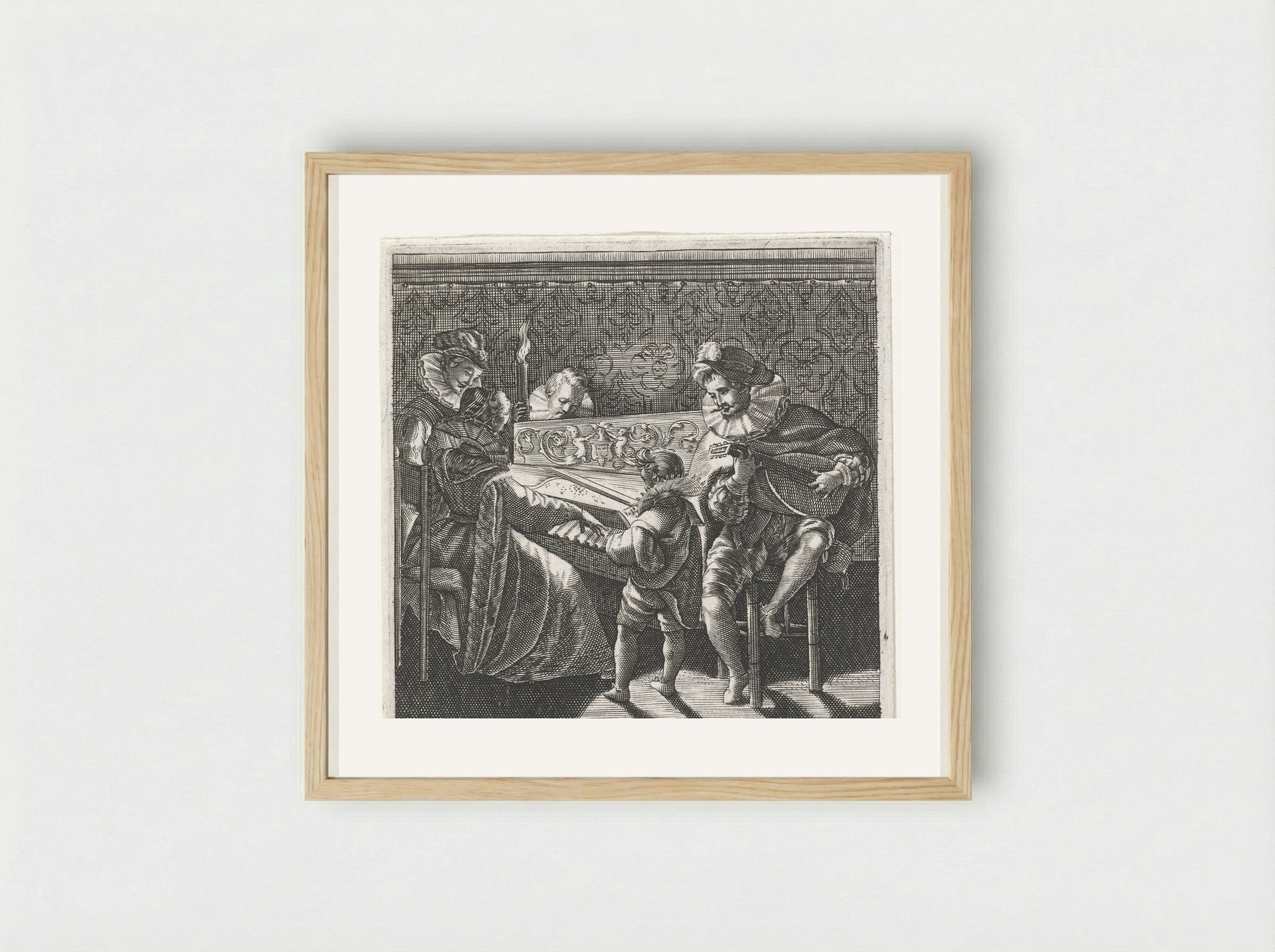 Musicerend gezelschap bij toortslicht - Johann Theodor de Bry - Framed Print Wood
