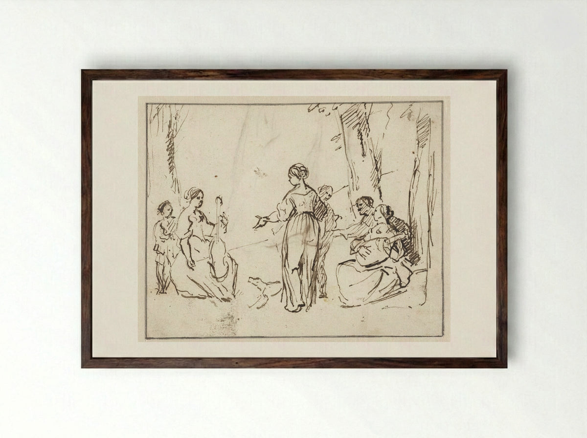 Musicerend gezelschap in een tuin - Gerard Pietersz. van Zijl - Framed Print Dark Wood