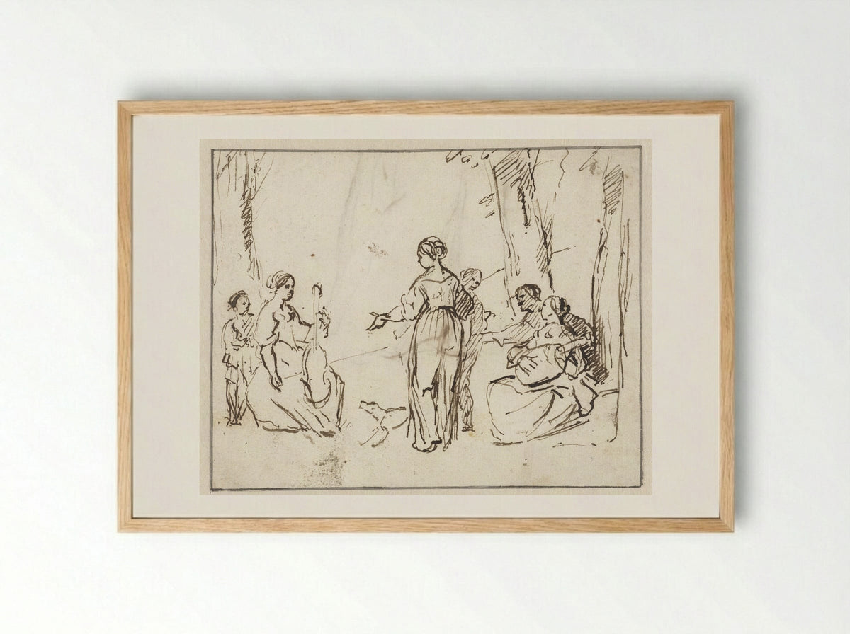 Musicerend gezelschap in een tuin - Gerard Pietersz. van Zijl - Framed Print Wood