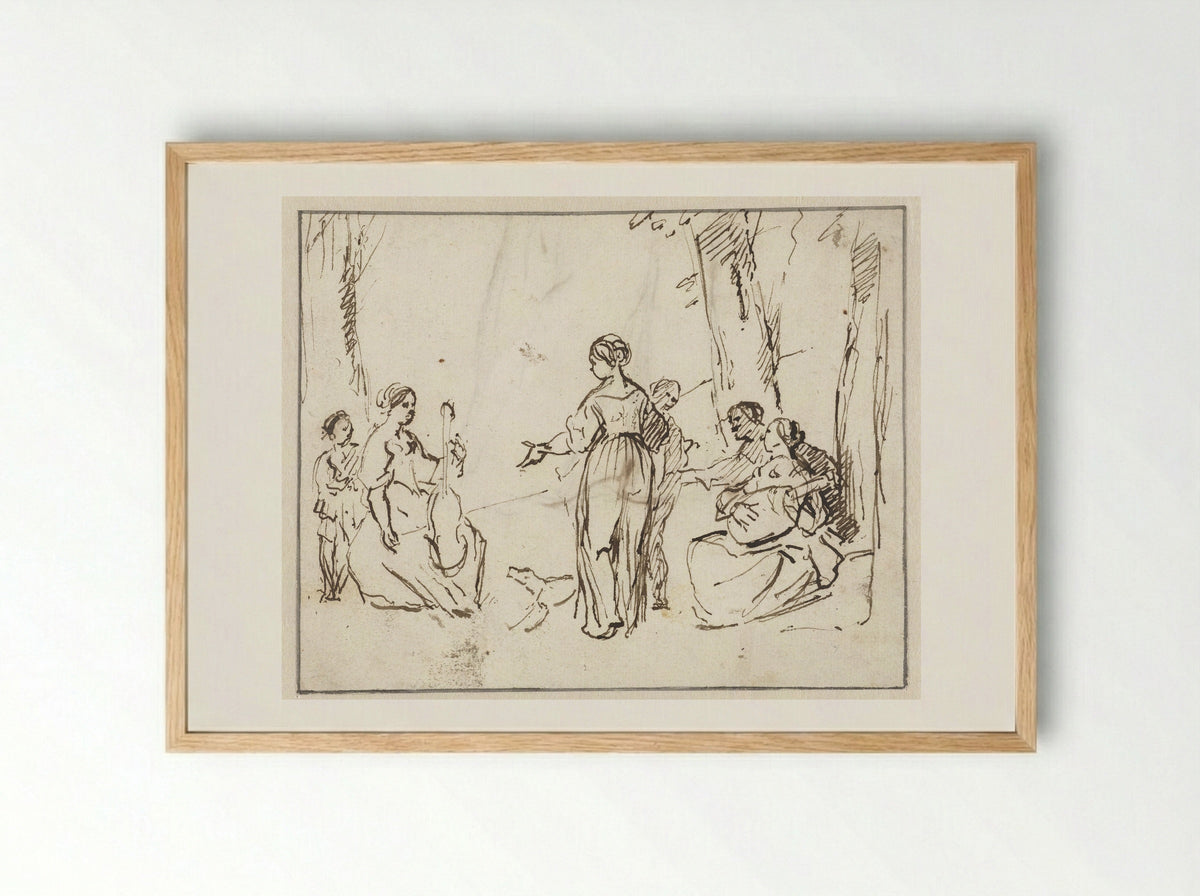 Musicerend gezelschap in een tuin - Gerard Pietersz. van Zijl - Framed Print Wood