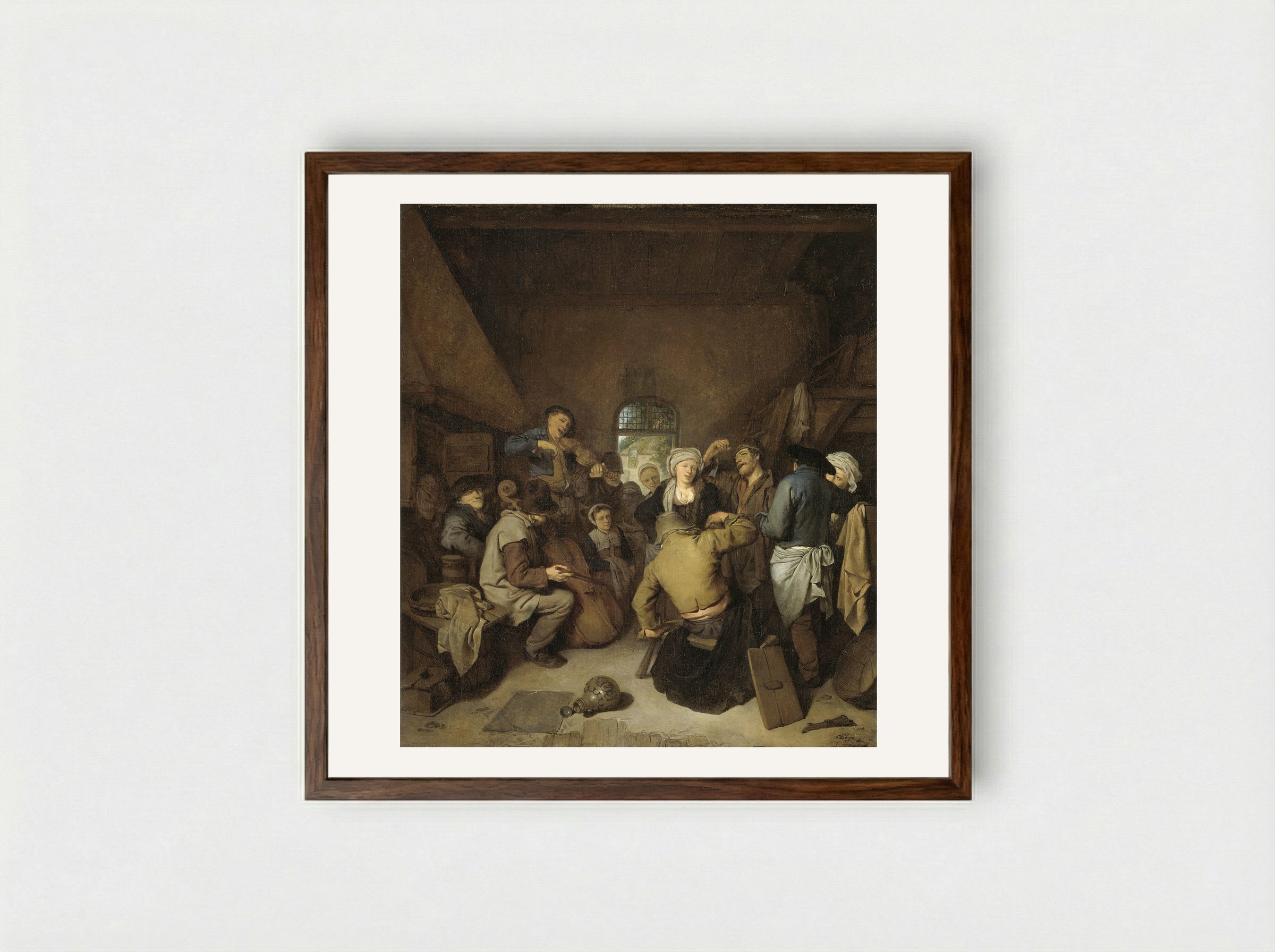 Musicerende en dansende boeren - Cornelis Pietersz. Bega - Framed Print Dark Wood