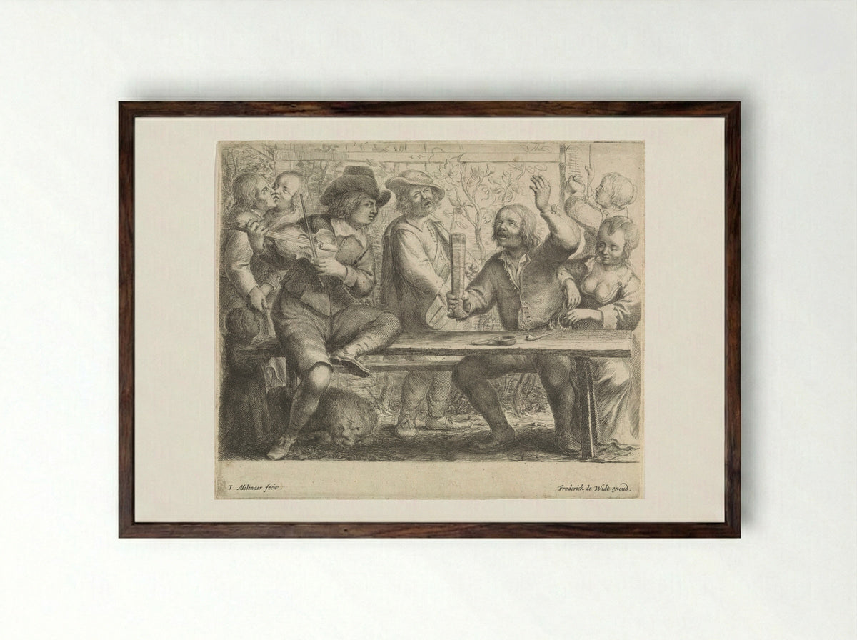Musicians and a Drinker in an Inn - Jan Miense Molenaer - Framed Print Dark Wood