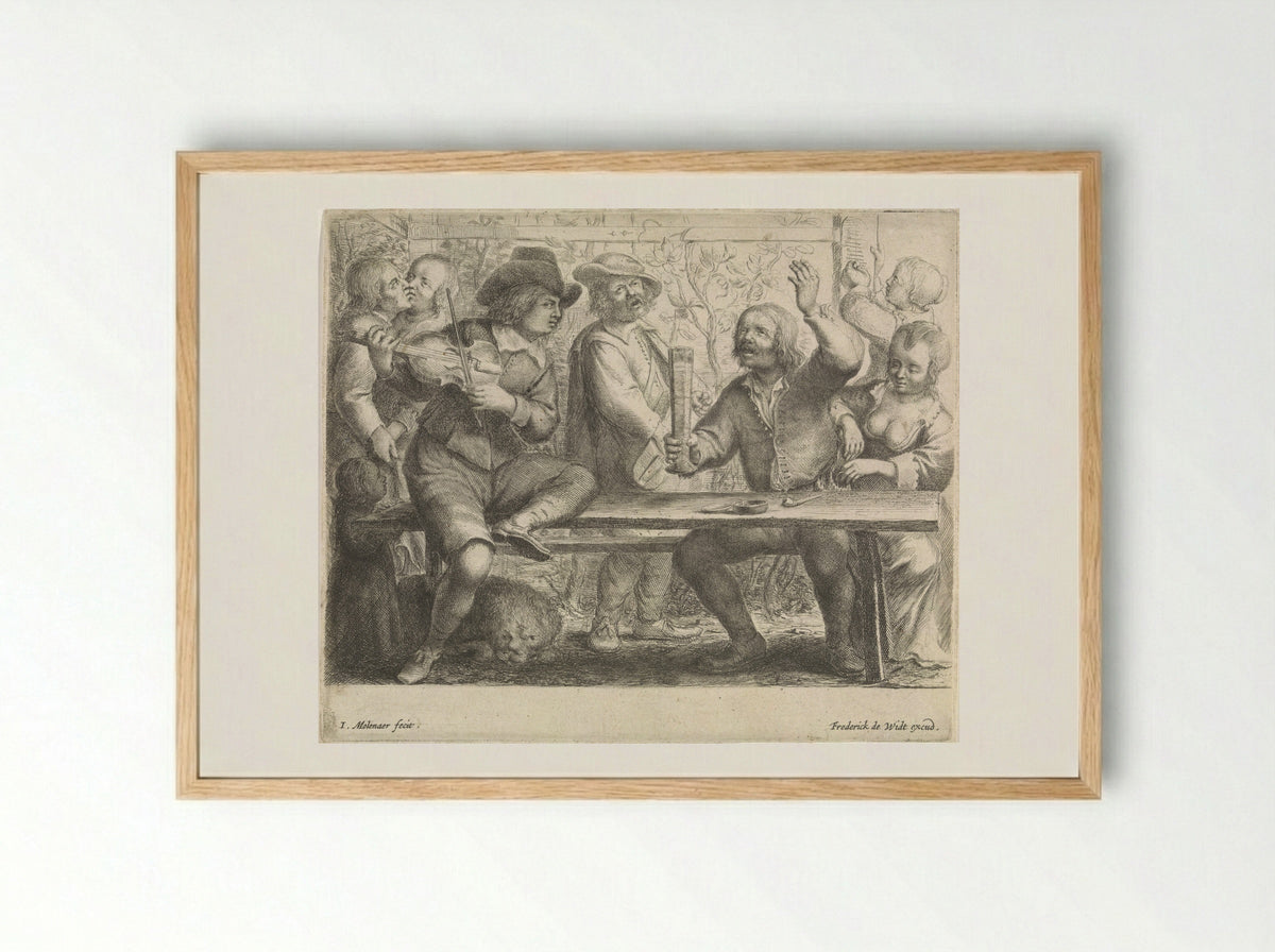 Musicians and a Drinker in an Inn - Jan Miense Molenaer - Framed Print Wood