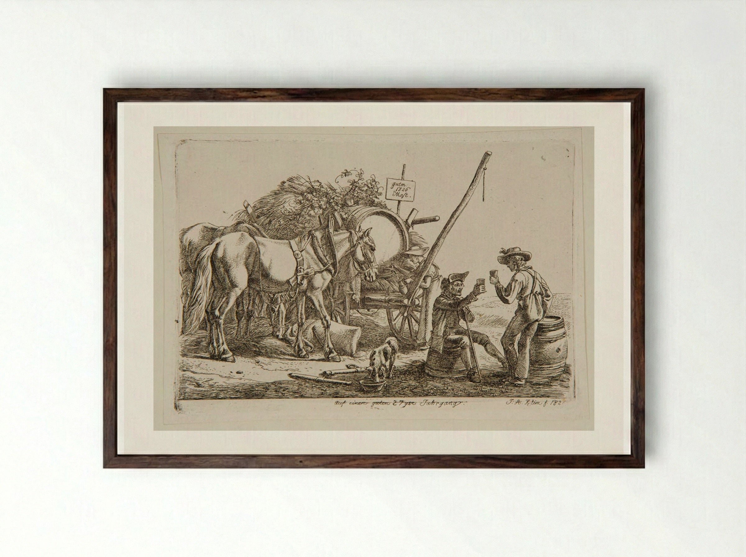 Must Wagon - Johann Adam Klein - Framed Print Dark Wood