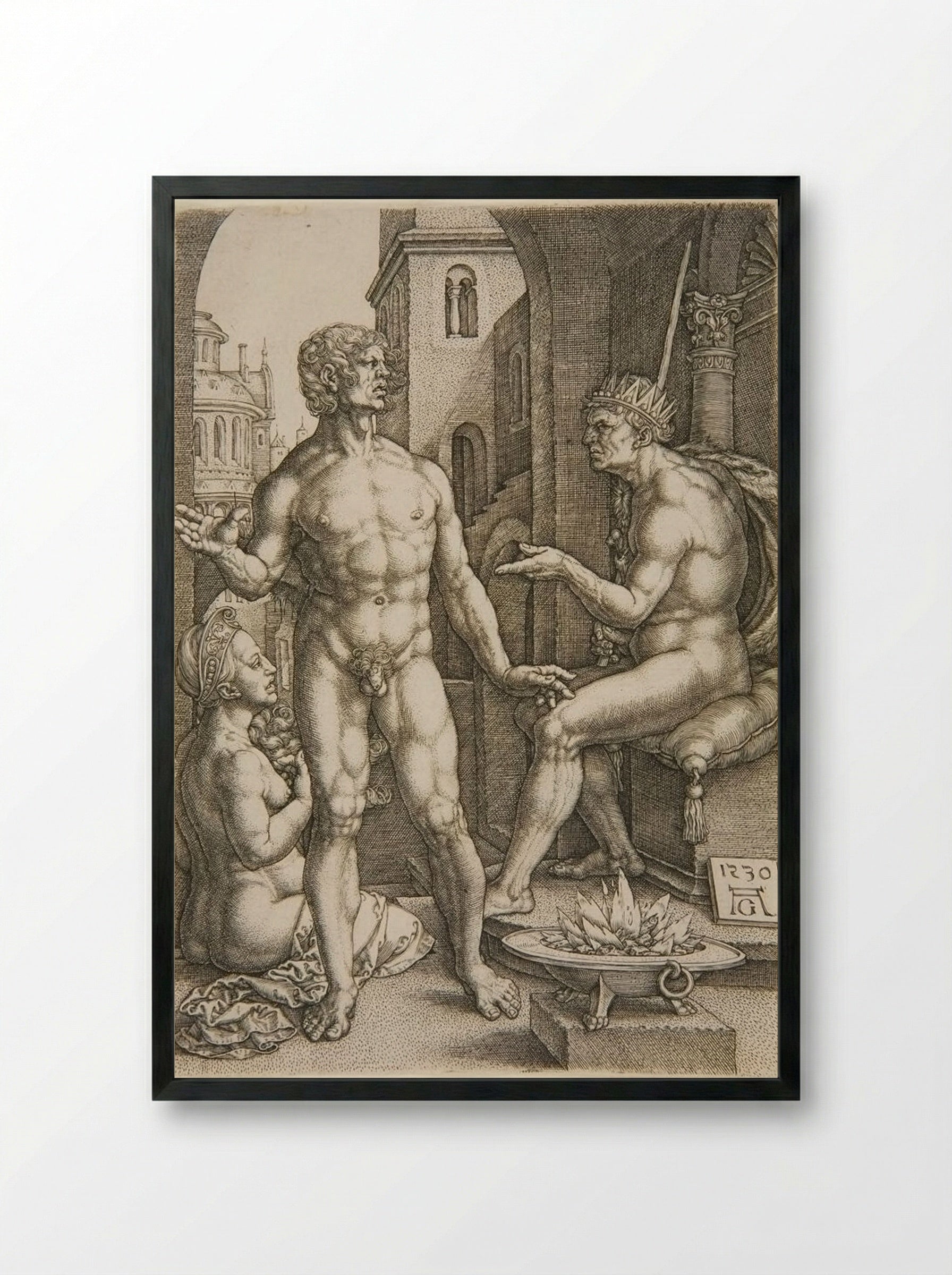 Mutius Scaevola - Heinrich Aldegrever - Framed Print Black
