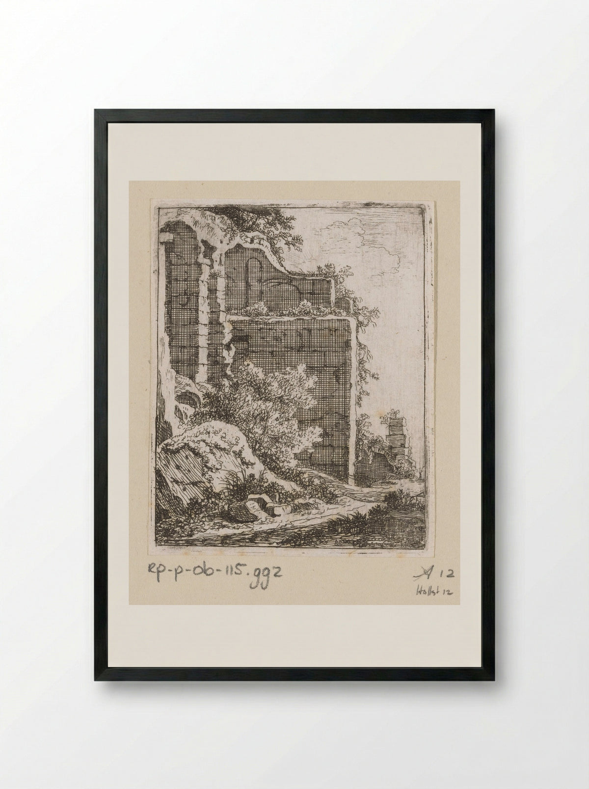 Muur van een ruïne - Johann Franz Ermels - Framed Print Black