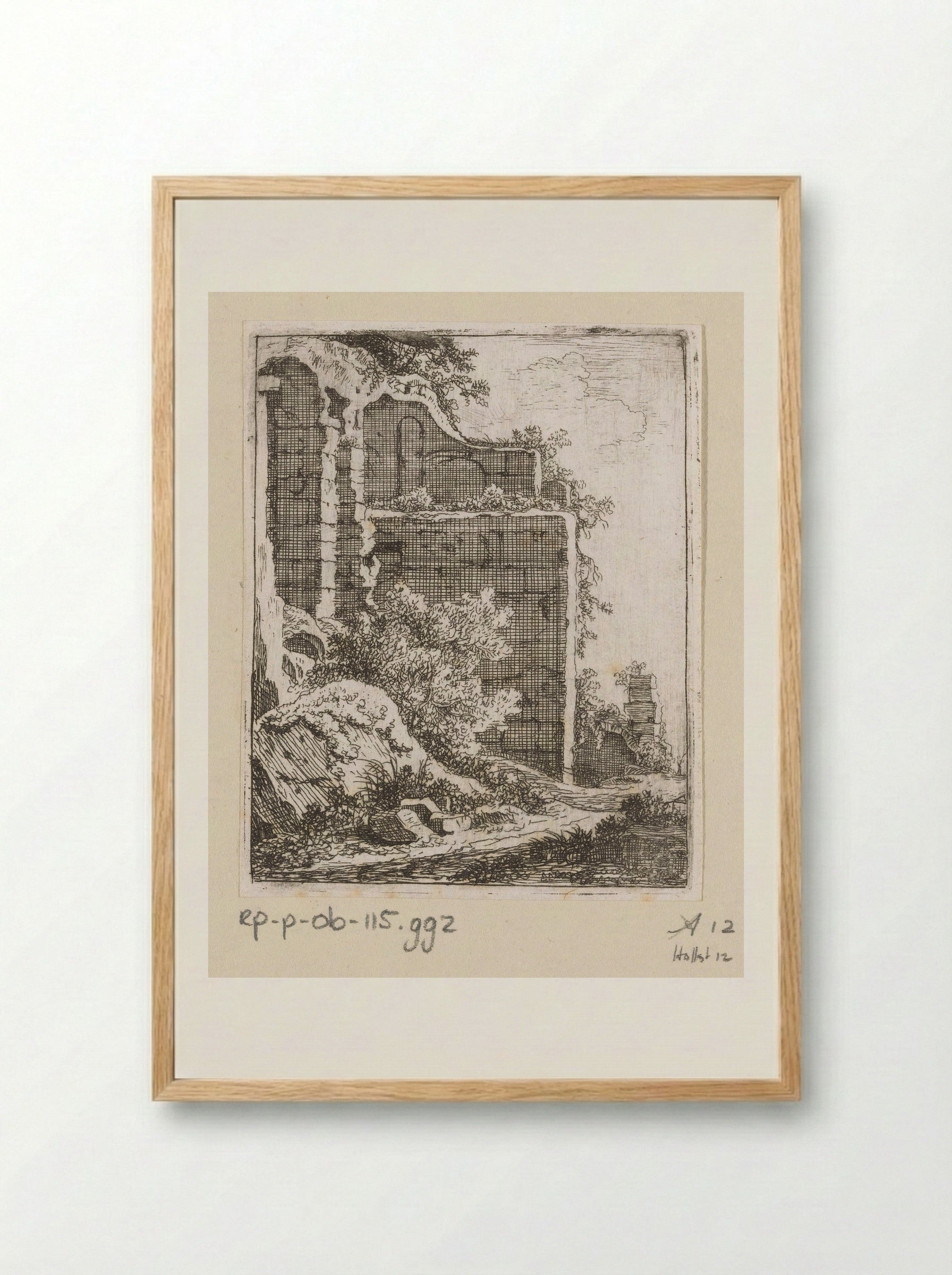 Muur van een ruïne - Johann Franz Ermels - Framed Print Wood